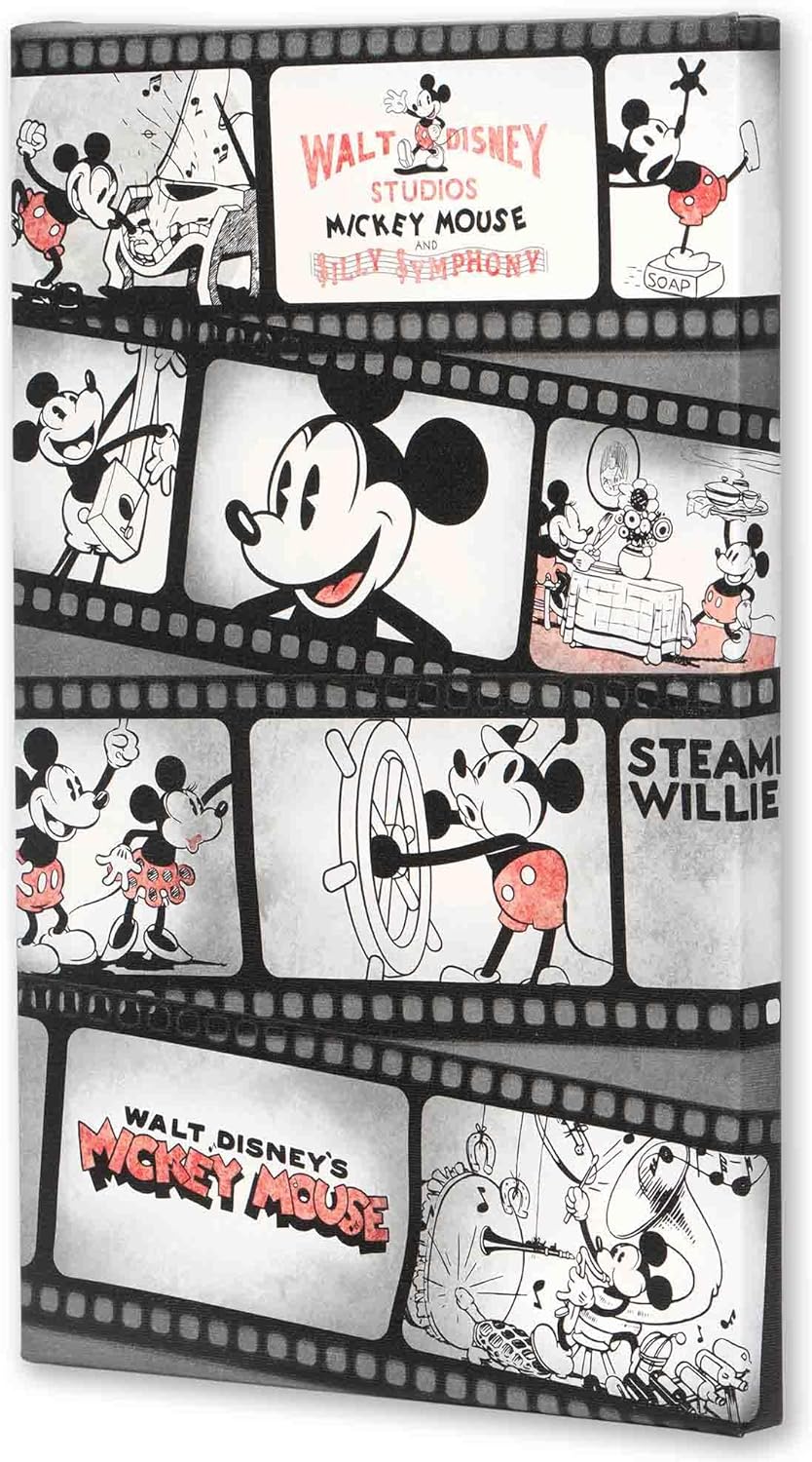 Open Road Brands Disney Mickey Mouse Classic Film Strip Gallery Wrapped Canvas Wall Decor - Vintage Mickey Mouse Wall Art for Movie Room