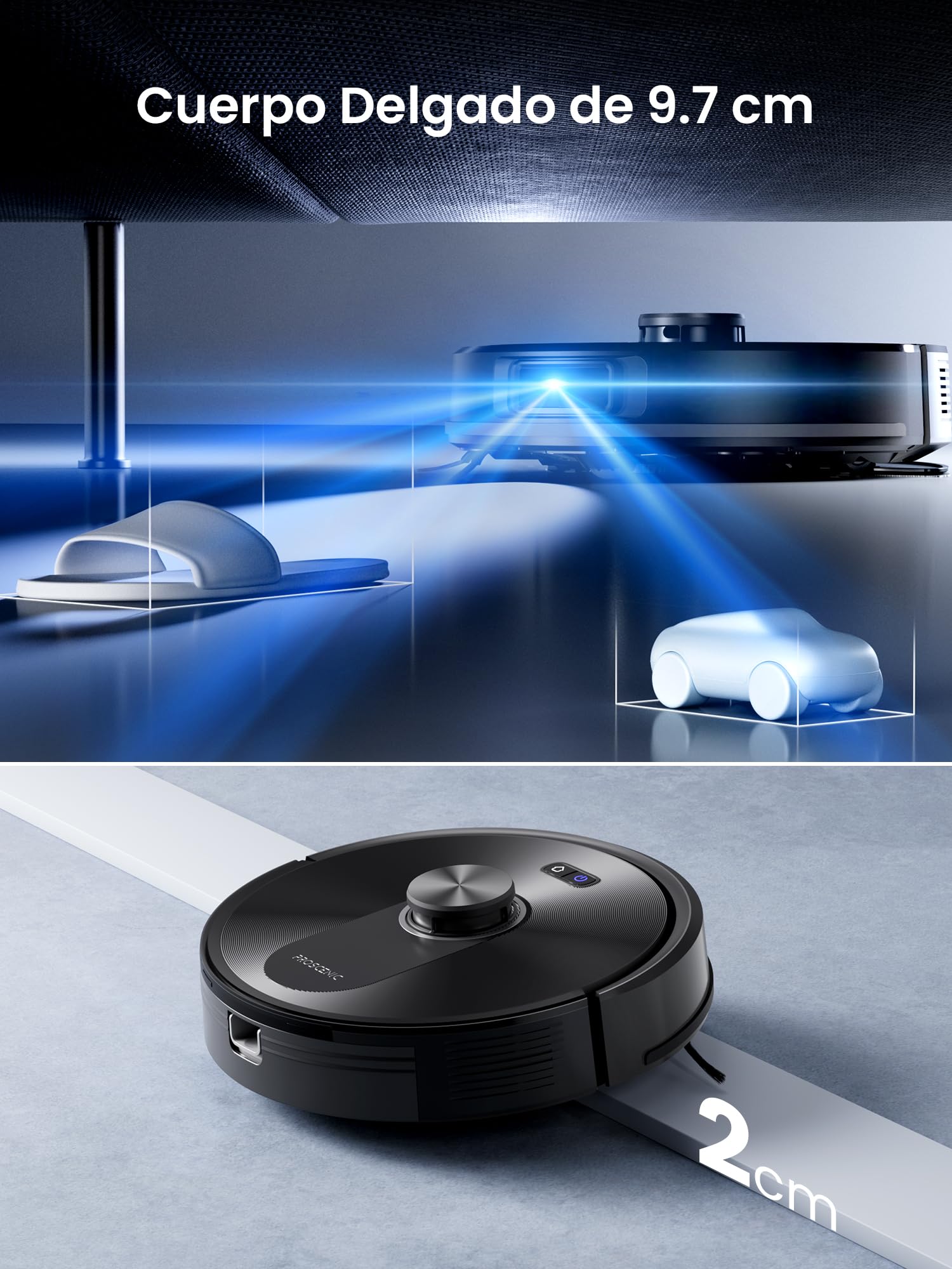 Proscenic Q10 Robot Aspirador 8000 Pa/200Min Autonomía con Fregado, Navegación LIDAR, Adaptación Alfombras, por App/Voz/Control Remoto/Apple Watch para Suelos, Alfombras y pelos de Mascotas