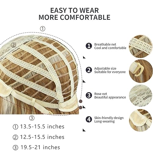 Miniatura 5 de BERON Blonde Brown 14'' Wigs for Women Girls Short Curly Wavy Wig 35 cm Side Part Shoulder Length Hair Funny 14" Highlights Color Wig Heat Resistant