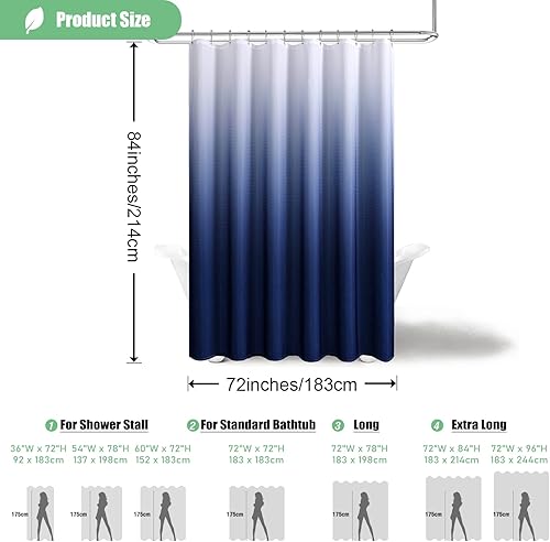 Miniatura 6 de Dynamene Cortina de ducha extralarga, 84 pulgadas de largo, con tejido gofre, color degradado, lavable a máquina, repelente al agua, juego de