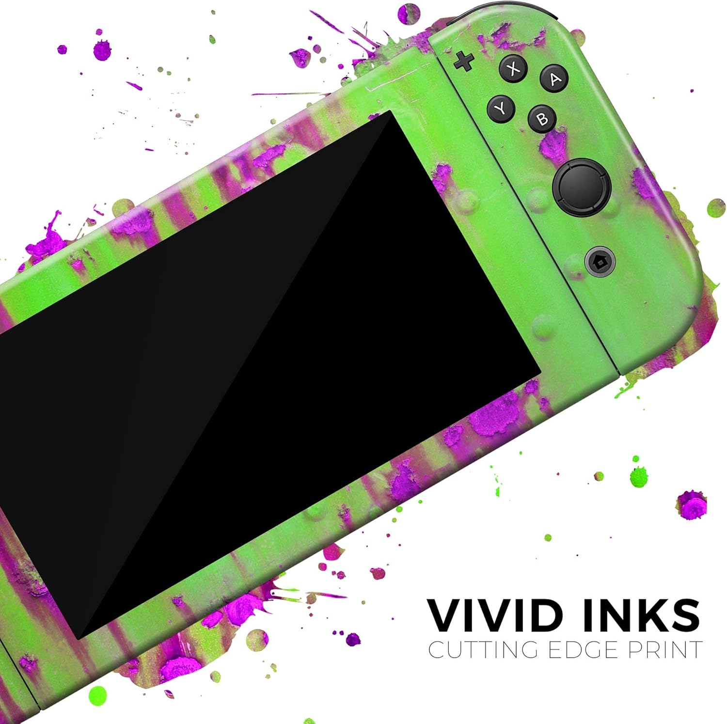 Design Skinz - Compatible with Nintendo Switch Console + Joy-Con - Skin Decal Protective Scratch-Resistant Removable Vinyl Wrap Cover - Lime Green Metal with Hot Purple Rust