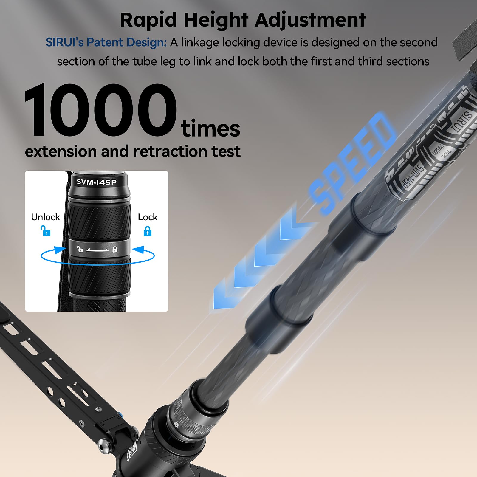 SIRUI Monopode SVM-145P Rapid System en Fibre de Carbone avec pédale, Monopode de 145 cm, réglage Rapide par vis de Serrage, Compact et ne pesant Que 1,52 kg, Charge maximale de 10 kg