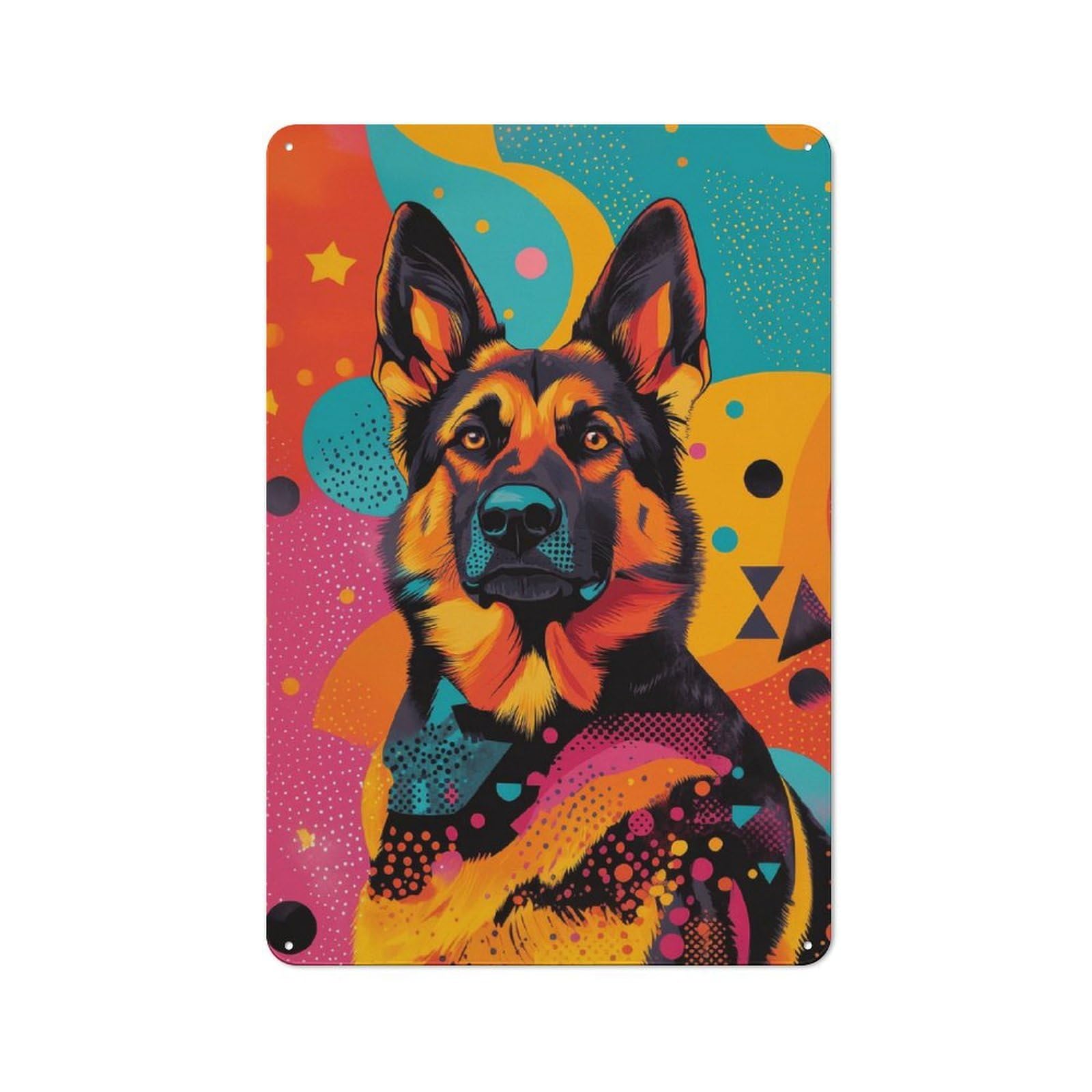 Junmoney German Shepherd Pop Art Pop-Art Dog Print Vintage Tin Sign 30X20cm For Garden Room Or Summerhouse, A Housewarming Gift For Outdoor-Room Decor Collectors