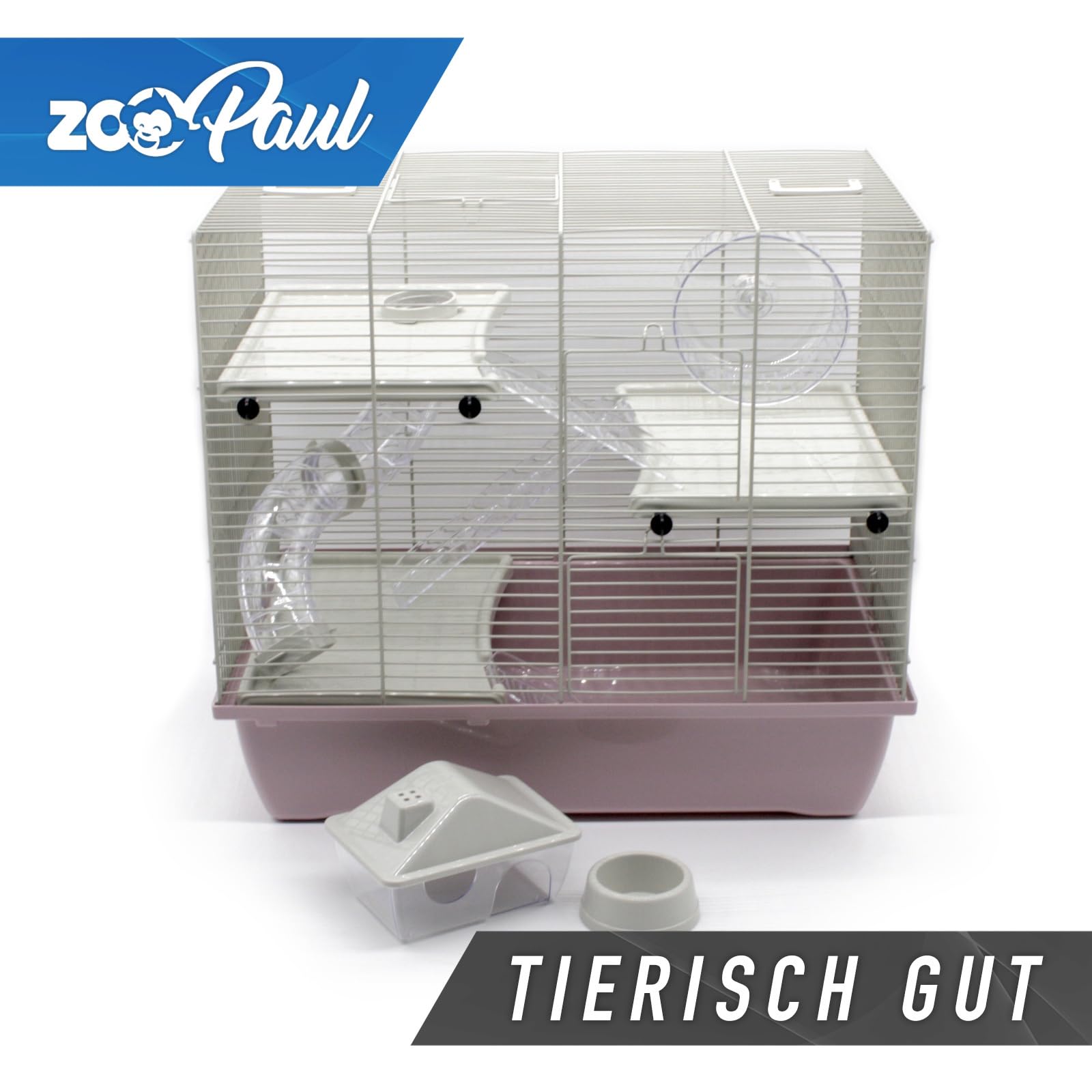ZooPaul Nagerkäfig Hamsterkäfig Deluxe Pastel in Grau Pink inkl. Zubehör für Kleintiere Nager Hamster 45x50x33cm