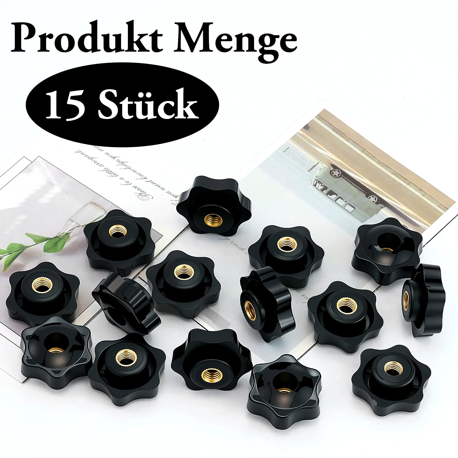 15 pezzi dadi a stella M8, manopole a stella M8, manopole a stella, diametro esterno 32 mm, nere, per industria, mobili, apparecchiature elettroniche, macchine utensili