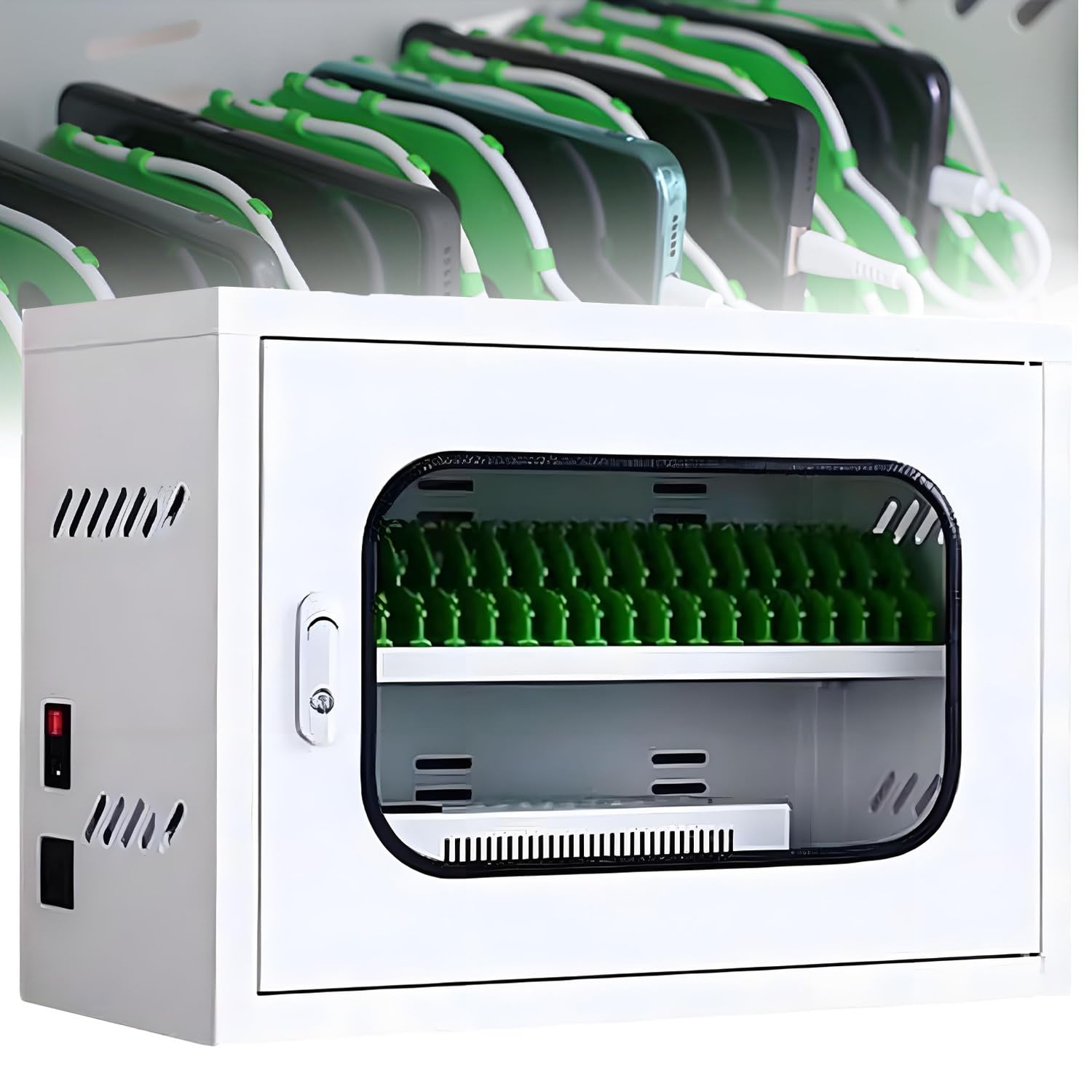 UORDBY Smartphone Charging Cabinet, USB Rechargeable Mobile Phone Charging Cabinet, Cell Phones Storage Cabinet and Storage Cart,for School Church Airport 20slots