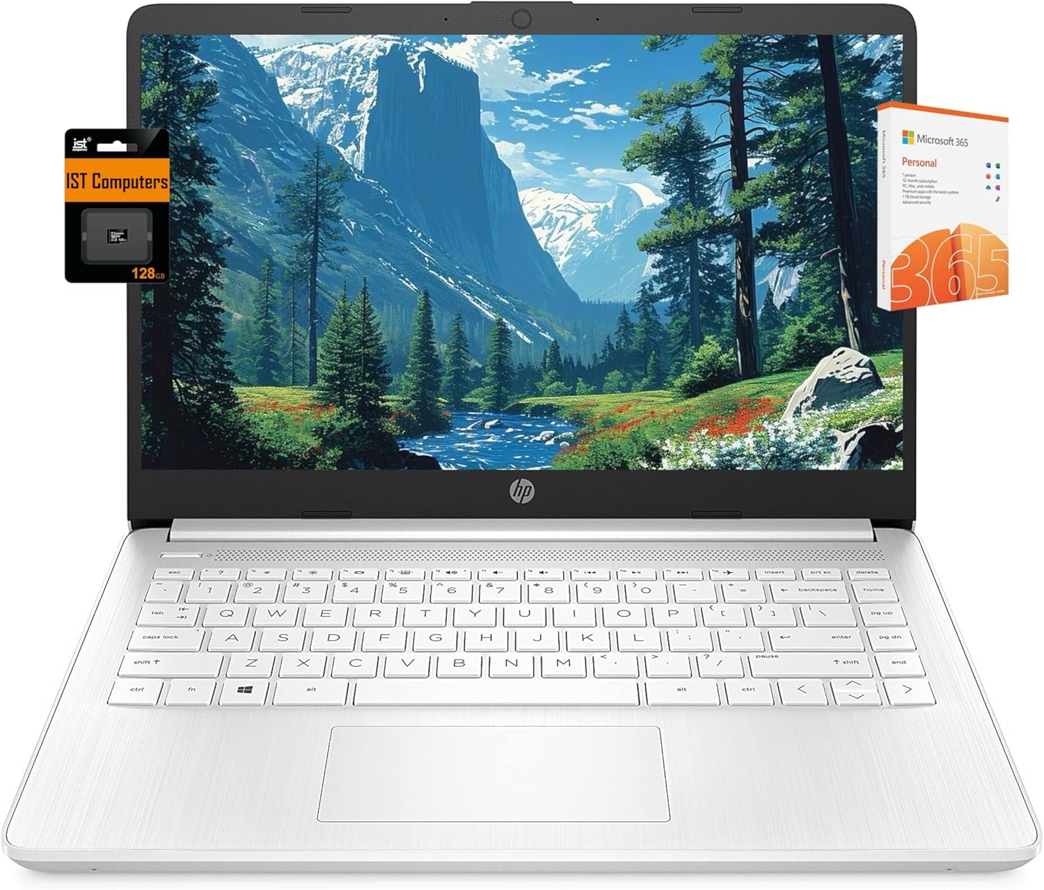 Computer portatile HP 14 (Micro-Edge da 14", Intel N4120, 16 GB di RAM, 192 GB (64 GB eMMC + 128 GB SD), Microsoft 365 per 1 anno, batteria a lunga durata, cornice stretta, webcam, WiFi, Win 11 Home