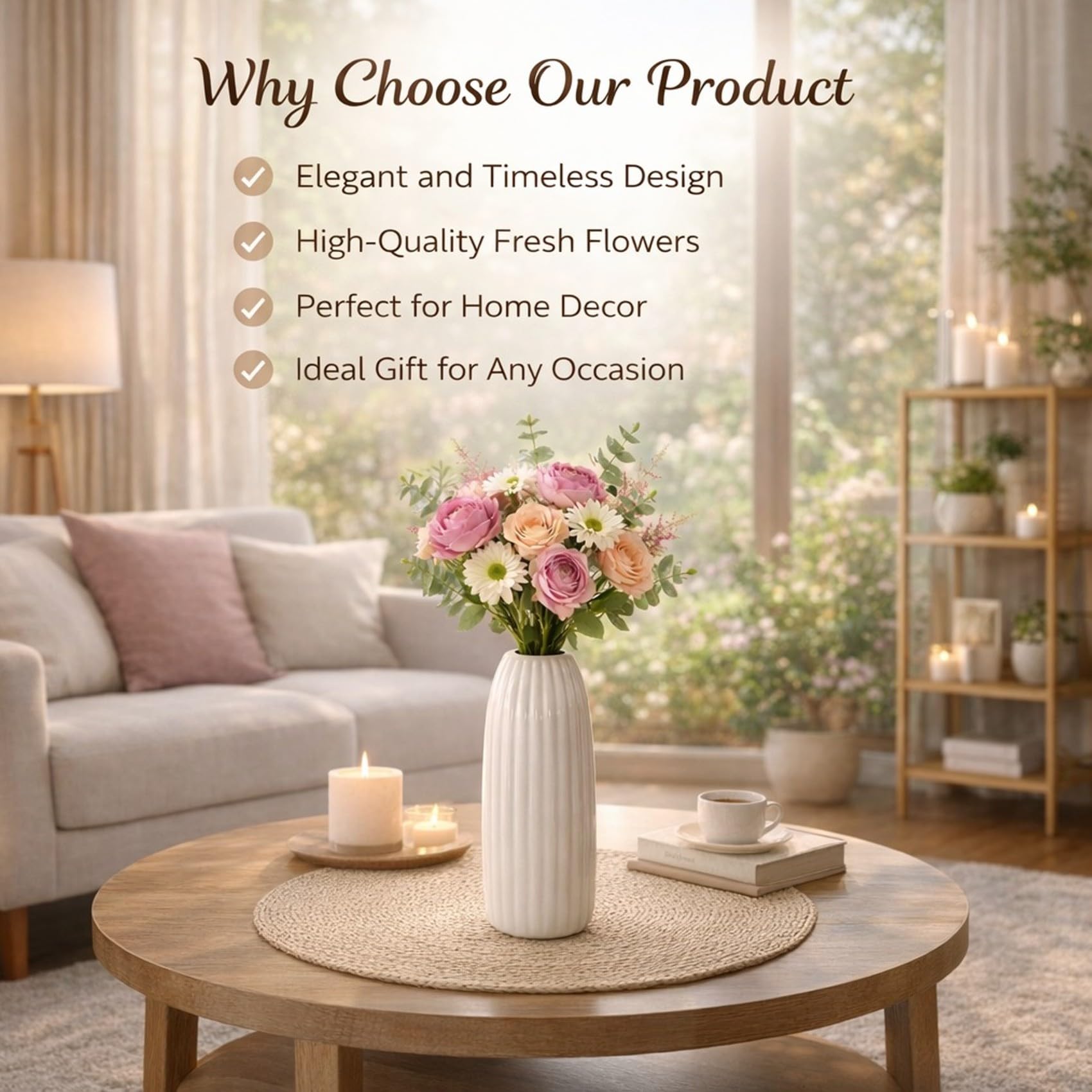PulGos 9.5Inches Aesthetic Vase| Decorative Accent Piece for Dining Table| Centerpiece Flower Pot for Living Room| Ceramic Flower Vase for Home Décor| Show piece for Home| Handcrafted Decoration Item 2