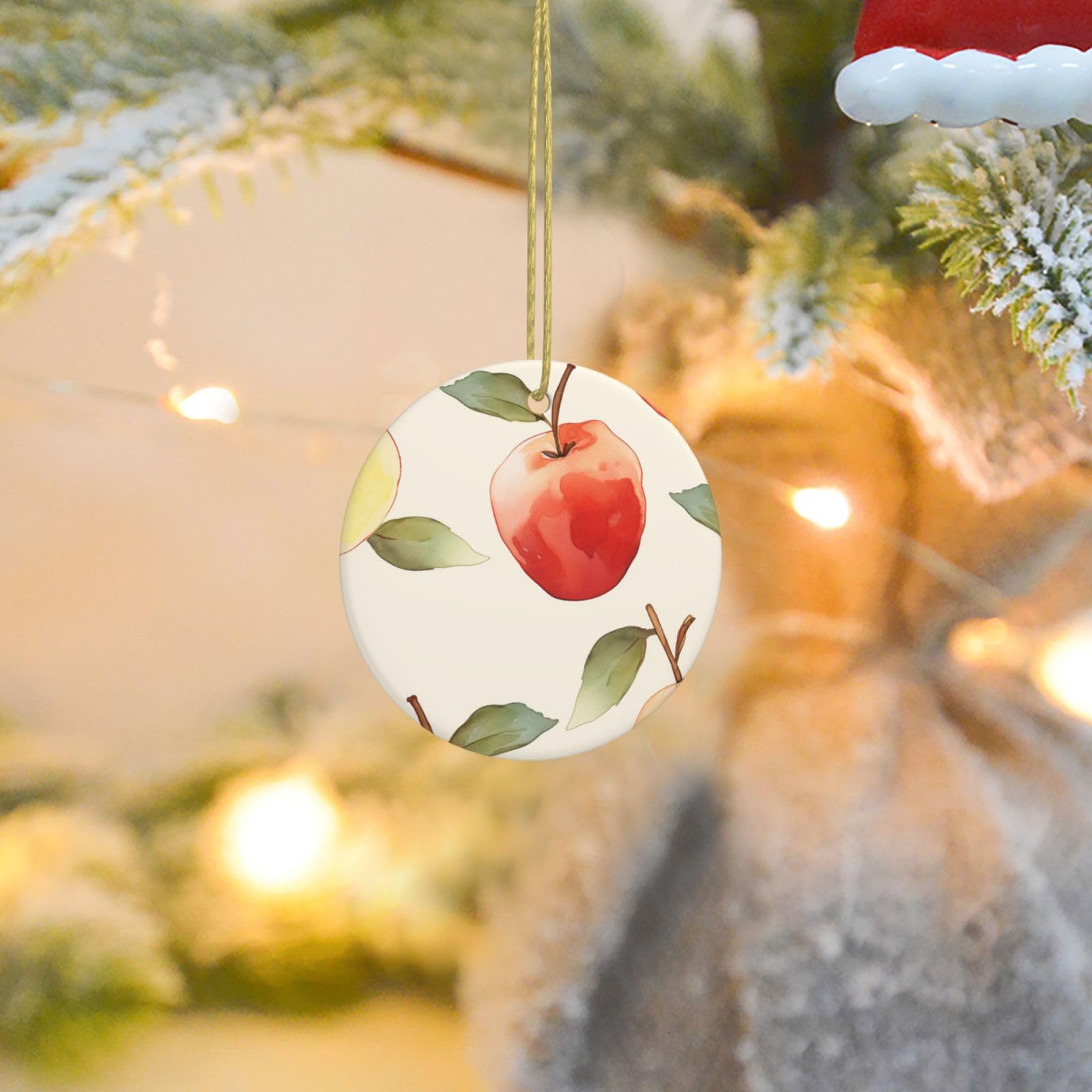 Christmas Ornaments for Christmas Tree Decoration Ceramic Hanging Cute red Fruit Ornament with Gold Ribbon Crafts Round Pendant for Keepsake Gifts Glass Xmas Decor Party Supplies