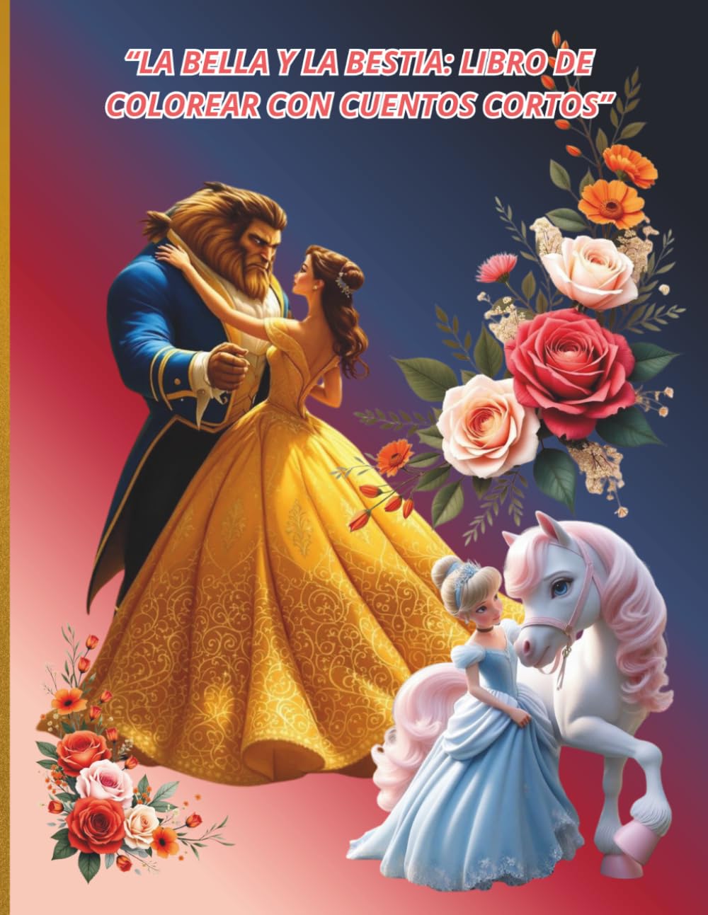 “La Bella y la Bestia Libro de Colorear con Cuentos Cortos”: “Colorea y Lee Historias Mágicas para Niños”