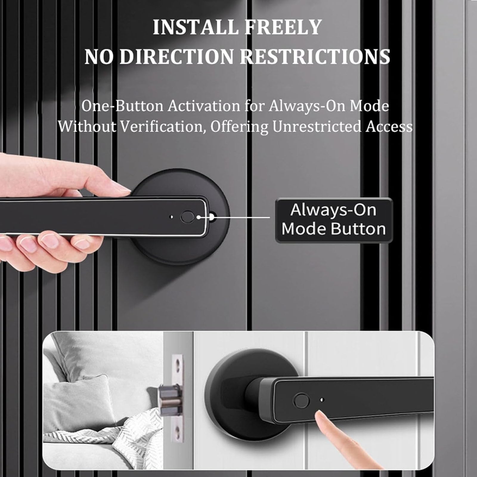 Cerradura de puerta con huella dactilar - Acceso 5 en 1: aplicación, tarjeta IC, contraseña, llave | Funciona con pilas, se adapta a puertas izquierdas/derecha (35-55 mm de grosor) | Mango electrónico