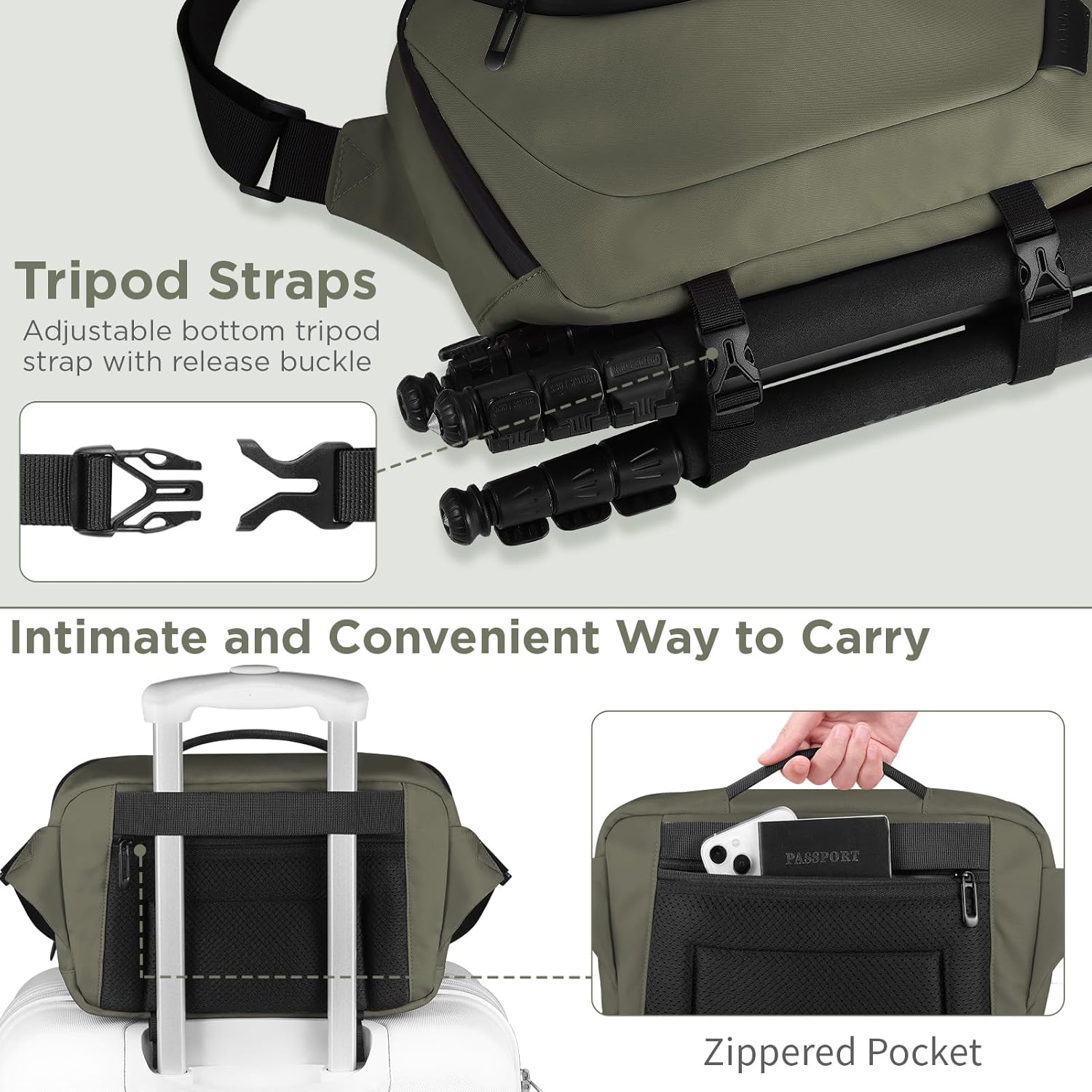 Camera Sling Bag,Travel Waterproof Camera Case with Tripod Holder,Lightweight DSLR/SLR/Mirrorless Small Camera Bags Crossbody for photographers (Dark Green) - Image 4