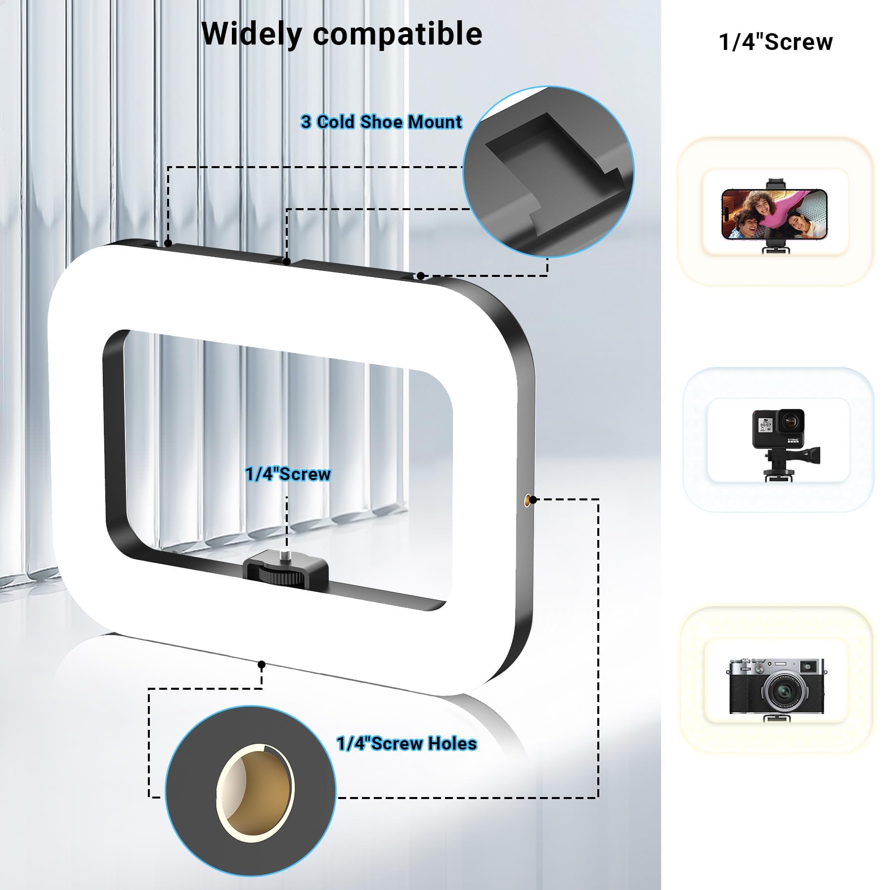 Anillo de luz recargable sin soporte, anillo de luz cuadrado inalámbrico para accesorios de cabina de fotos de 360 grados, estabilizador de video de teléfono para iPhone con batería integrada de 4000