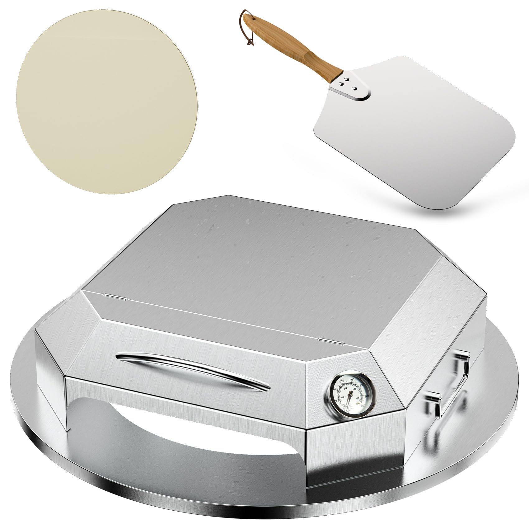 Kit Four à Pizza Pour Barbecue à Gaz – Pierre à Pizza Et Pelle Incluse – Conversion Facile, 31.5x27.5x12 Cm