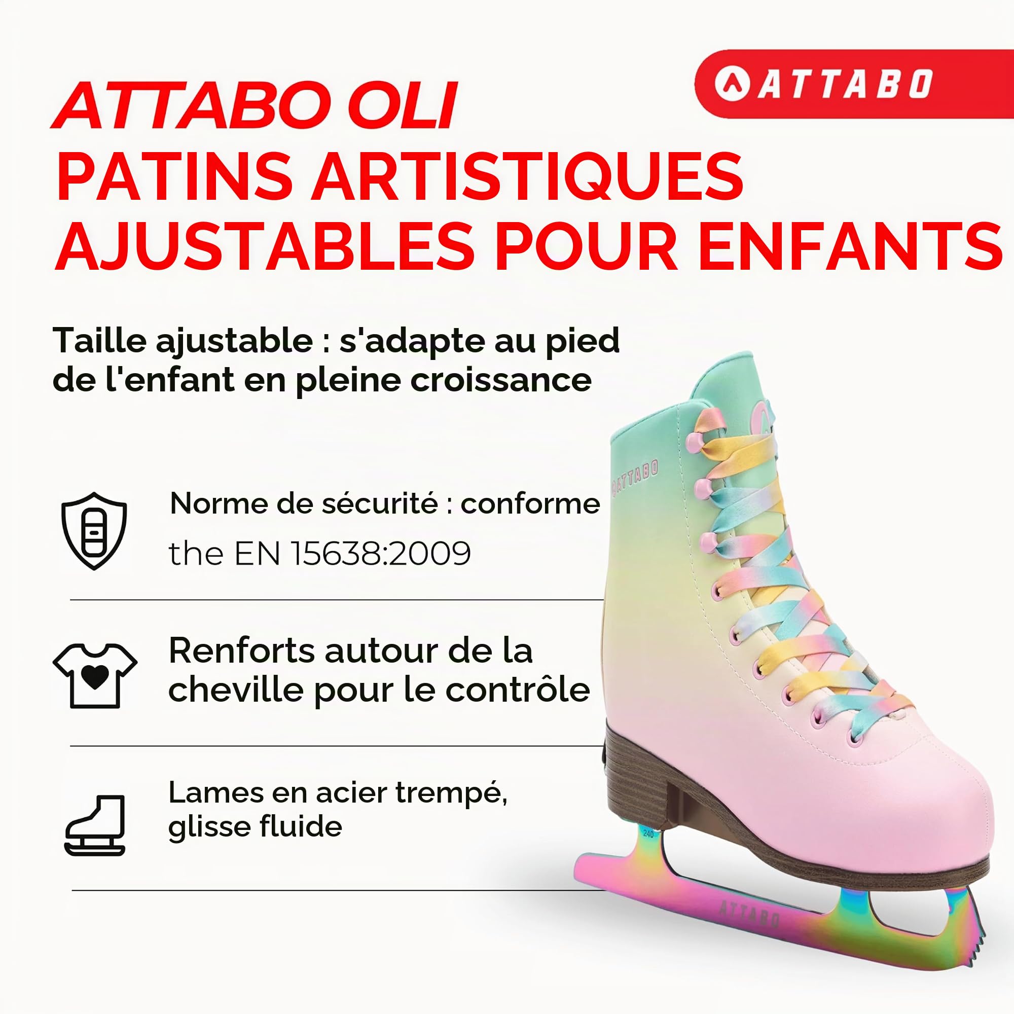 ATTABO OLI Patins à Glace artistiques réglables pour
