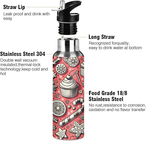 Miniatura 3 de Playful Cupcakes Insulated Stainless Steel Water Bottle with Straw 32 Oz, BPA-Free Sport Water Bottle Leakproof Water Bottles