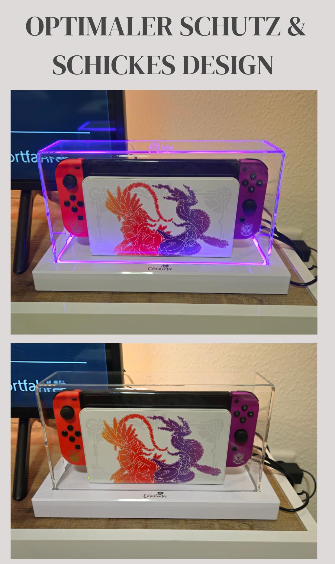 Schutzhülle Acryl Case mit LED Beleuchtung für Nintendo Switch/Switch OLED – Transparente Staubschutzhülle mit Fernbedienung