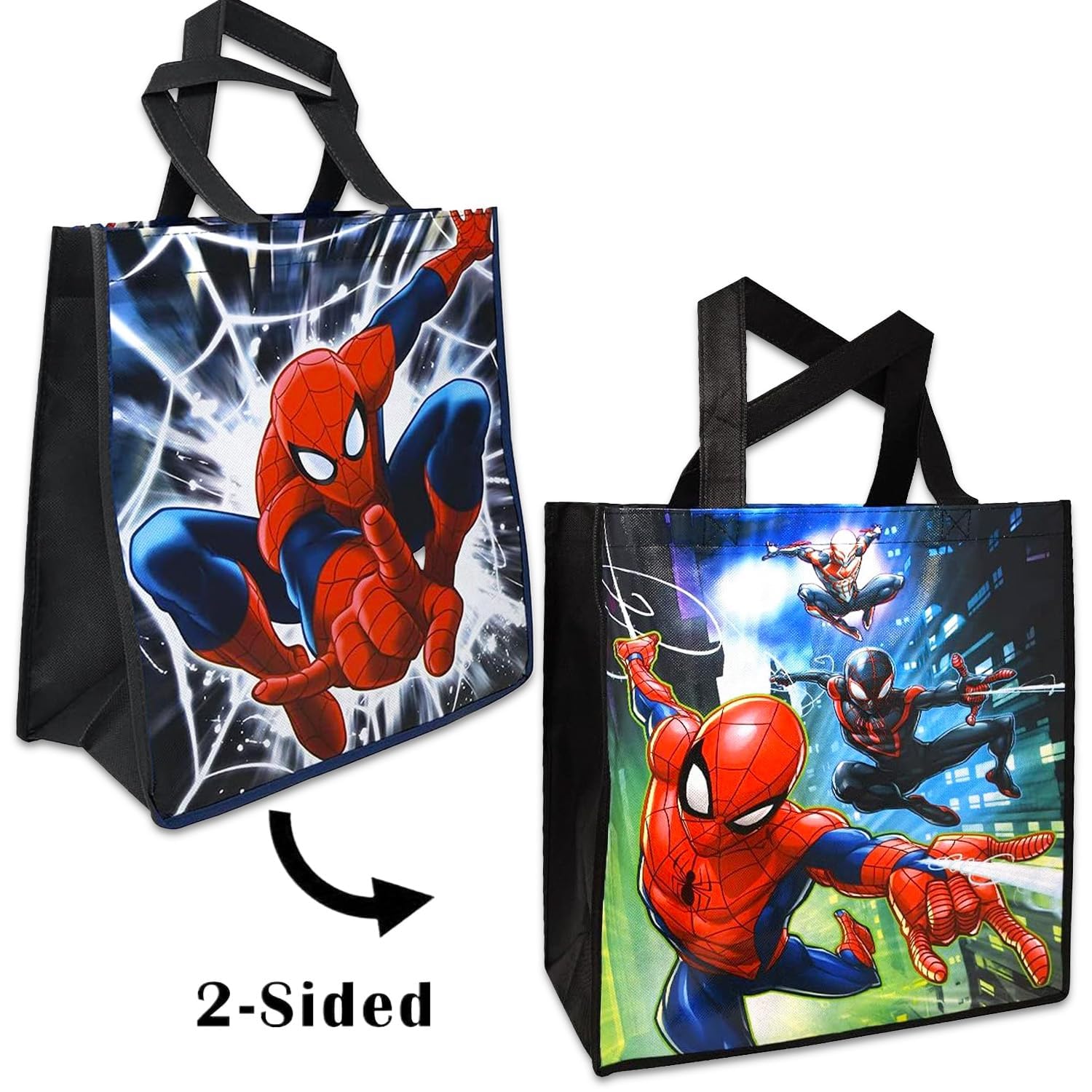 Marvel Spider-man Tote Bag Bundle - Spiderman Tote Bag Set With Kids Spiderman Drawstring Bag And Stickers (Spiderman Reusable Tote Bag)
