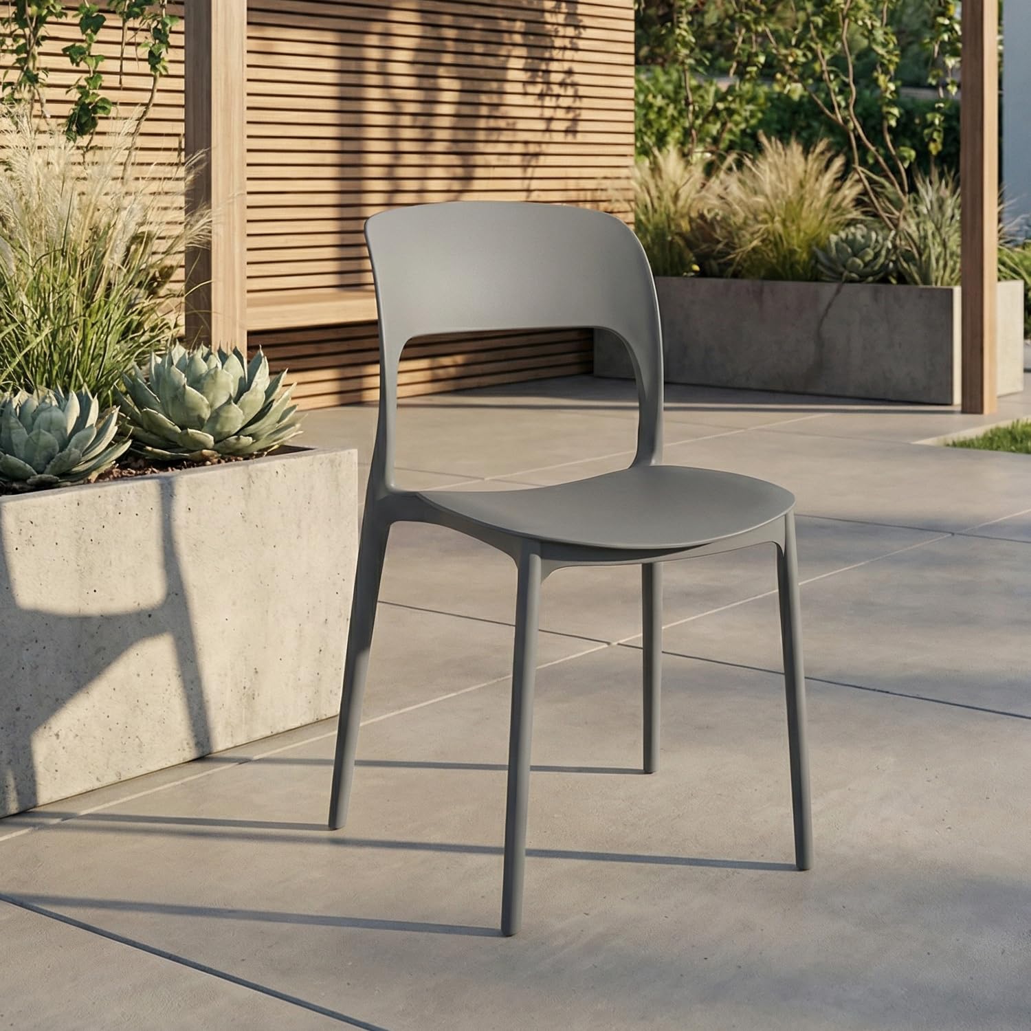 Marvin Sedia In Polipropilene Marte Ergonomica Arredo di Design Esterno e Interno da Giardino Impilabile Sedie Moderne Resistenti per Cucina Terrazzo Locali Commerciali (Grigio, 4)