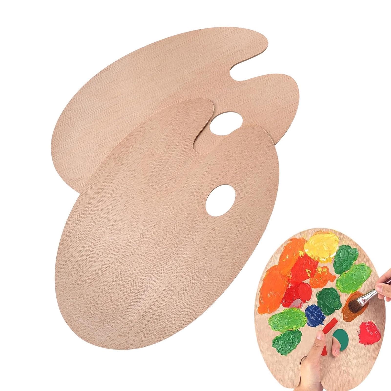 2 Pack Wooden Paint Palette, Oval Oil Acrylic Professional Palette with Thumb Hole for Acrylic Watercolor Oil Paint DIY Art Craft Painting