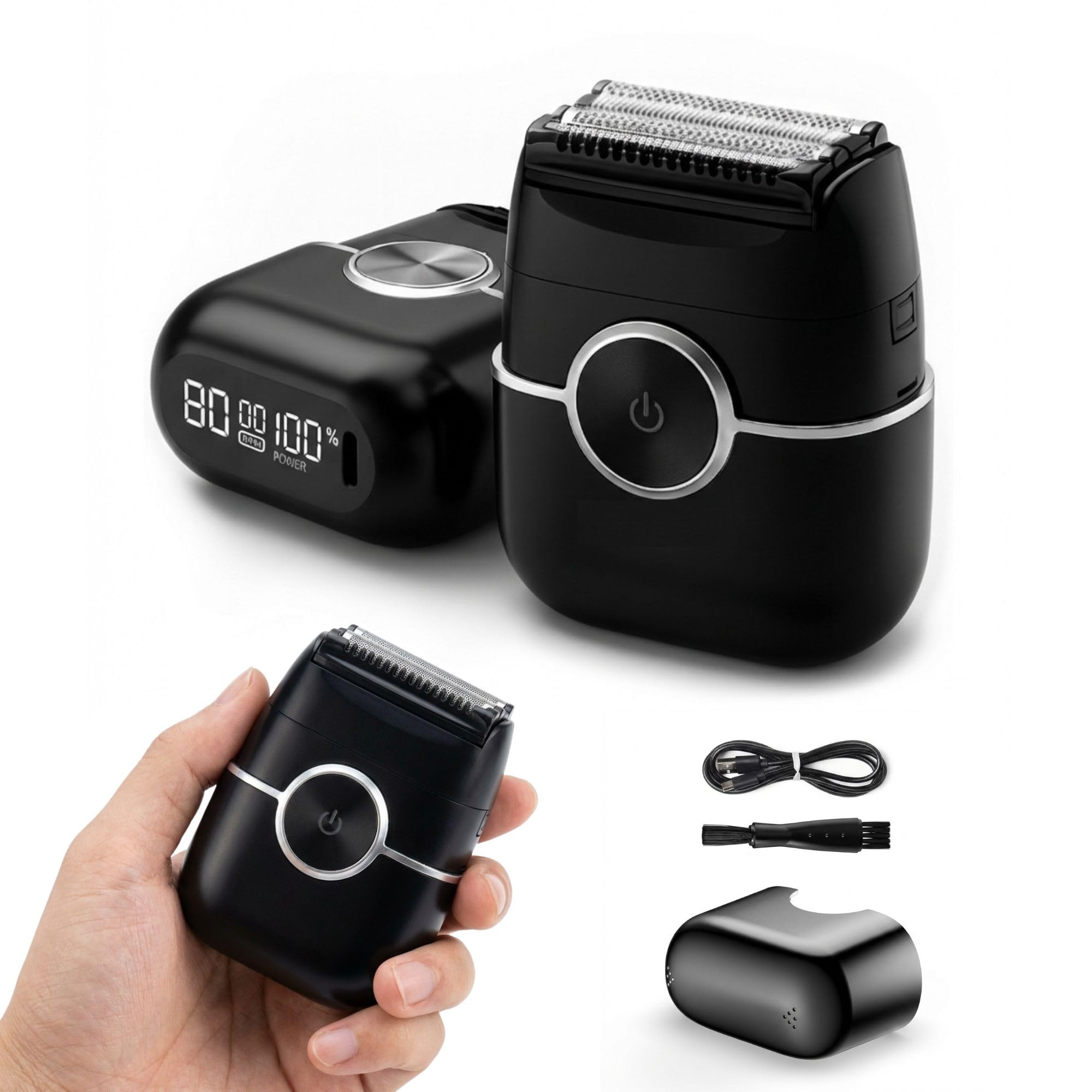 Electric Razor for Men Portable Foil Shaver with Beard Trimmer USB-C Fast Charging IpX7 Waterproof Wet Dry Mini