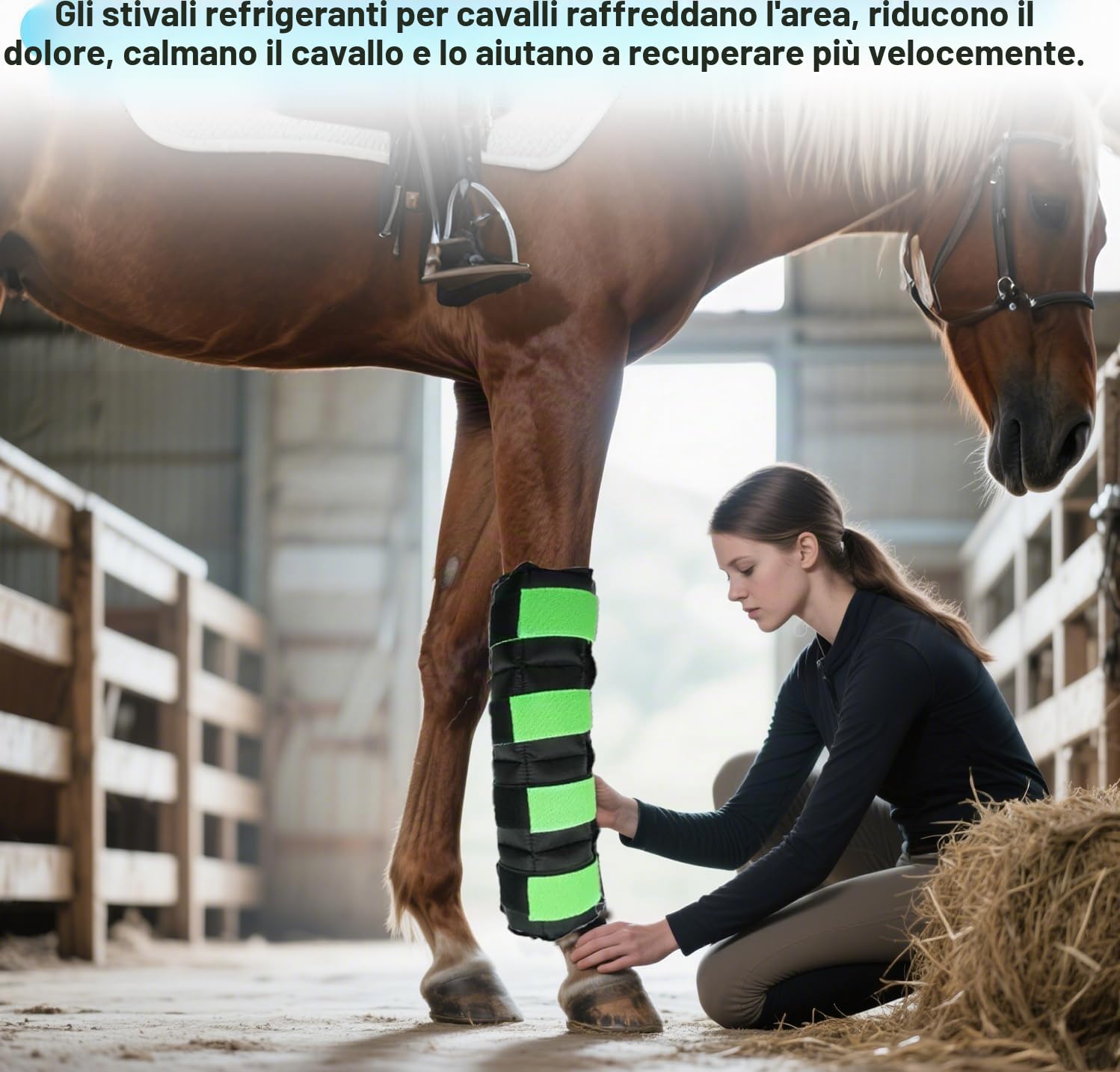 WORLD-BIO Set di 2 stivali termici per cavalli / Impacco termico per cavalli per lesioni, terapia Stivale termico completo per gambe con cinghie flessibili per garretto,gambe e zoccoli, Verde