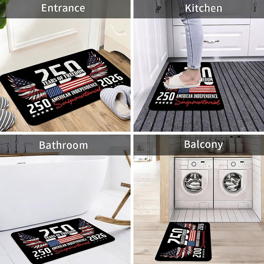 250 Anniversary USA Door Mat, 250 Door Mat, Non-Slip Washable Eagle Rug for House Office Outside Inside Entrance Decor (F,23 * 35in)