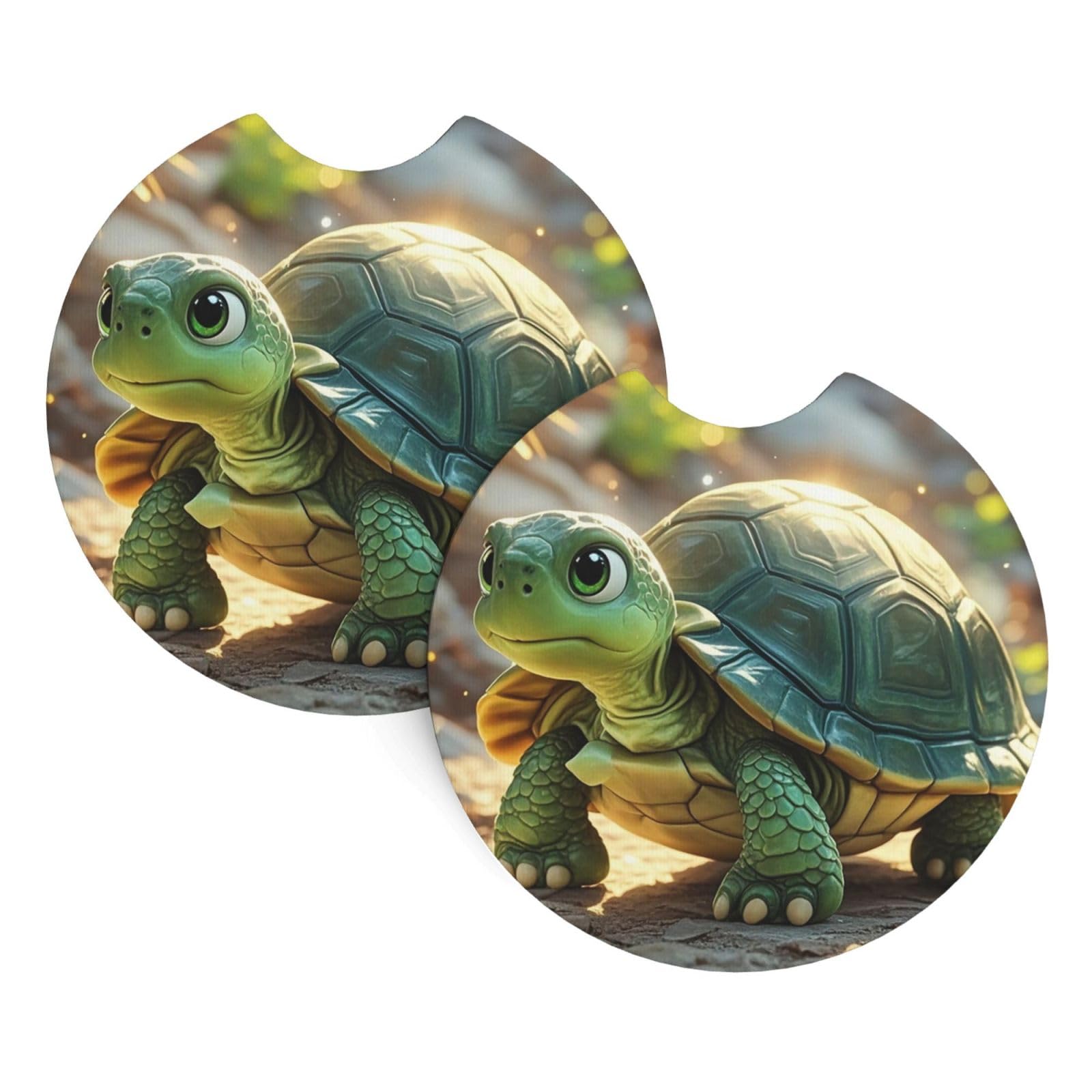 2 Pack Car Coaster for Cup Holders Turtle in the Sun Car Cup Coaster 2.7" Neoprene Non-Slip Automotive Cup Mat Universal Auto Car Interior Accessories for Women Men Cup Pad