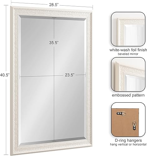Miniatura 2 de Kate and Laurel Alysia - Espejo de pared rectangular con marco decorativo, 28.5 x 40.5 pulgadas, color blanco