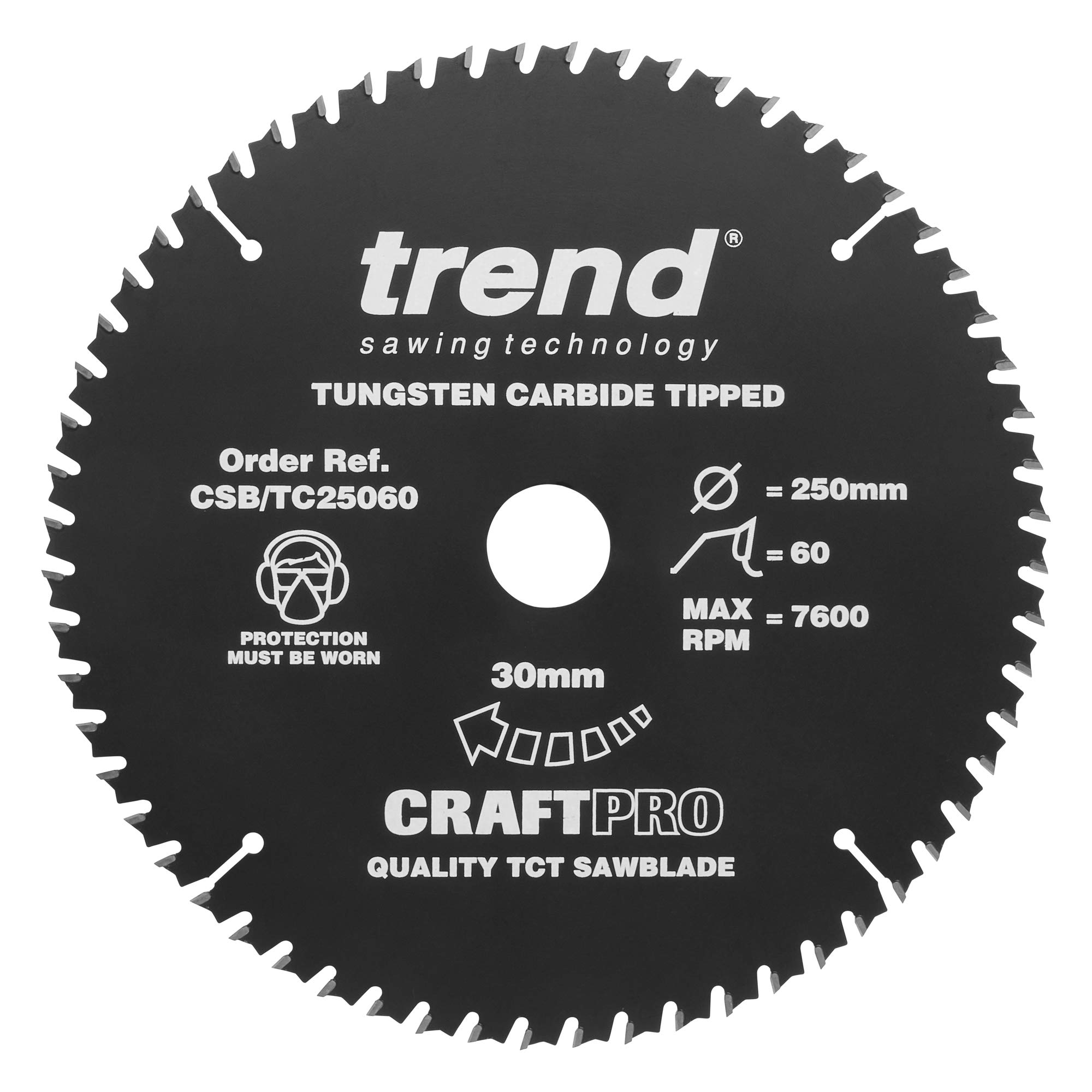 CSB/TC25060 Craft Pro PTFE Coated TCT Circular Saw Blade, 250mm x 60 Teeth x 30mm Bore, Tungsten Carbide Tipped