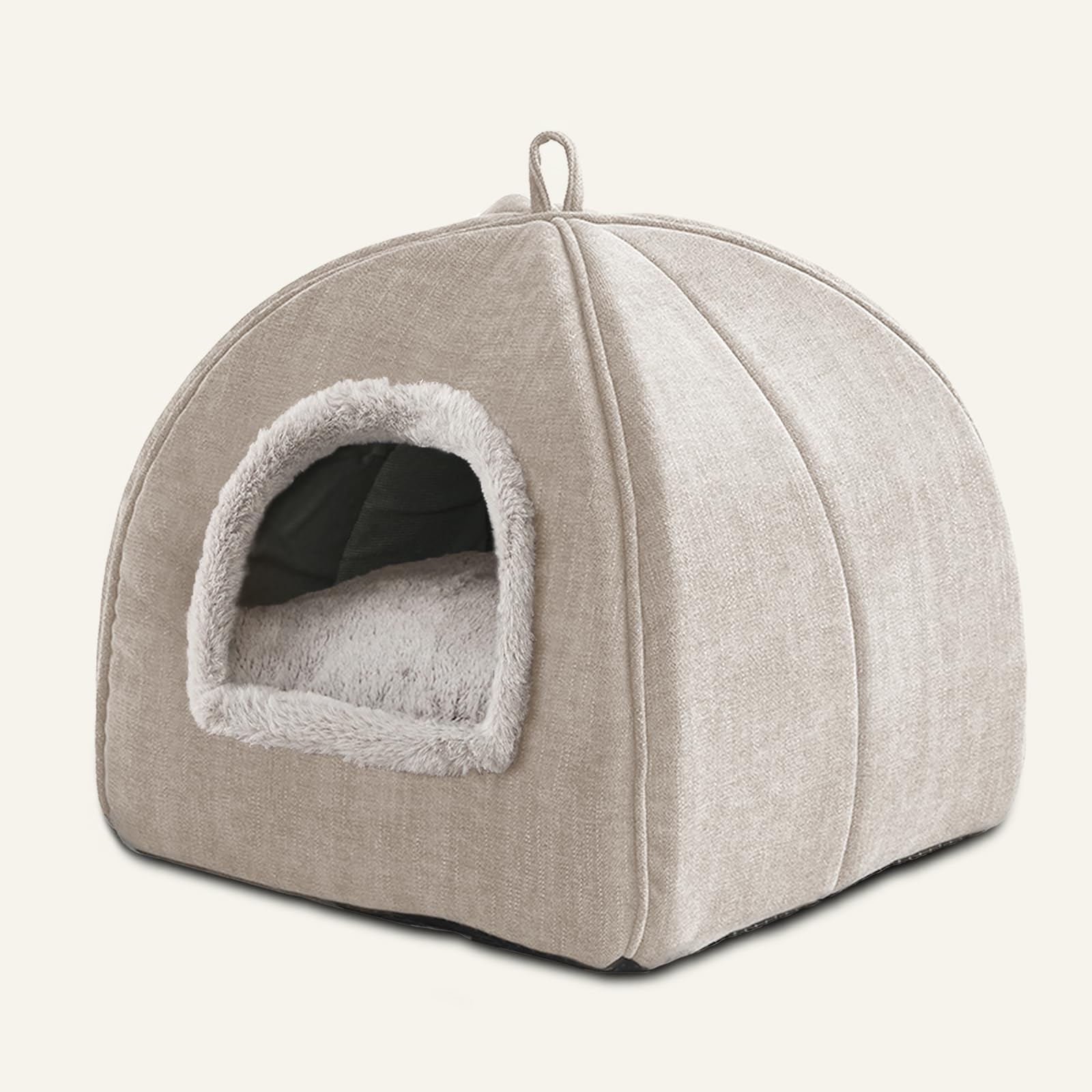 laojinblgen Cat Bed for Indoor Cats - Cats Cave Bed Cat House Cats Tent with Removable Washable Cushioned Pillow, Soft Kitten beds (Beige, Large44.5x44.5x44.5cm)