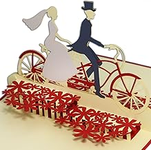 LINPopUp®, LIN17227, Pop Up Karte Hochzeit, 3D Karte Hochzeitskarte Hochzeitseinladung Glückwunschkarte Brautpaar auf Fahrrad, Tandem,N88