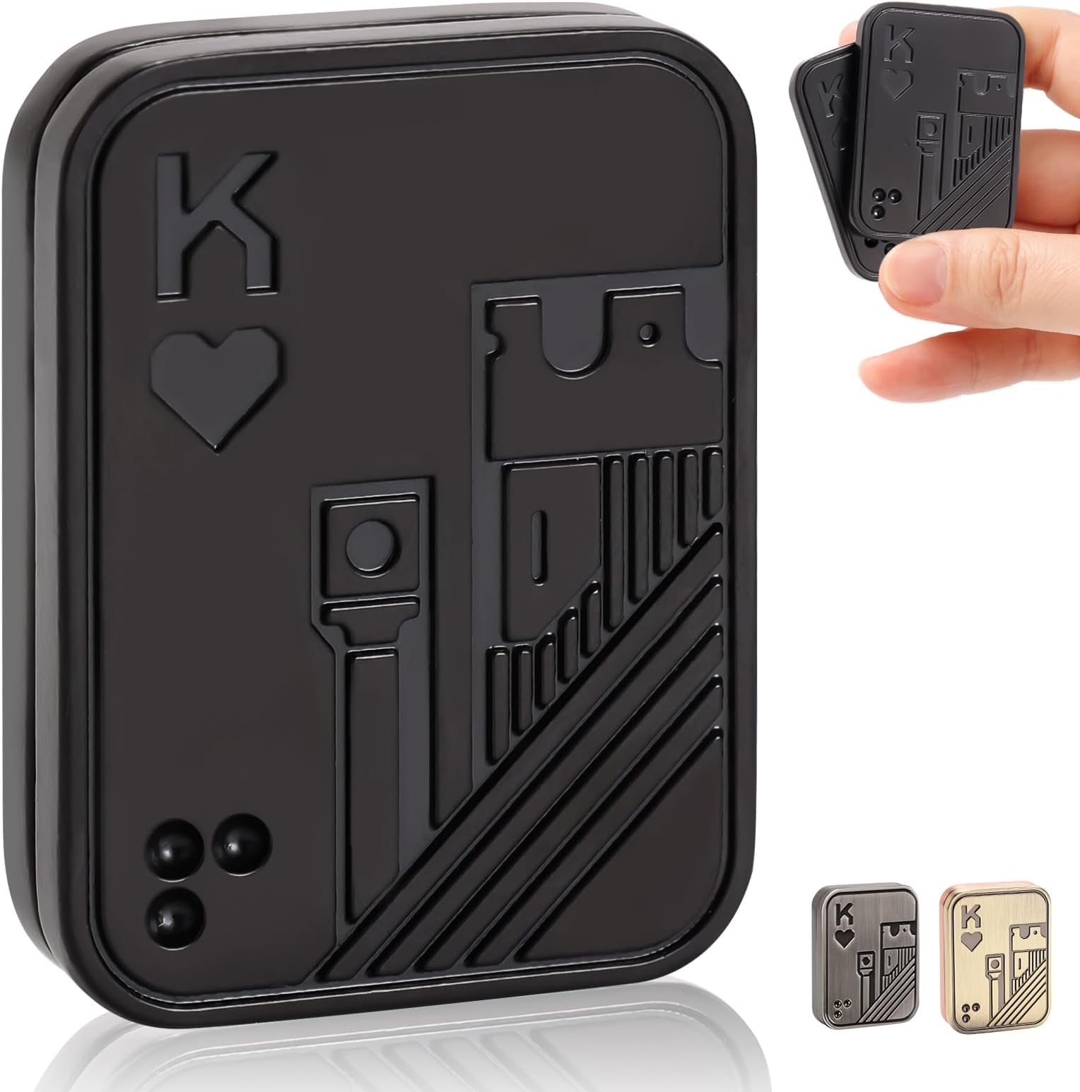 JUDIXY Fidget Slider, Metal Poker Push Card, Fidget Toy, Fidget Clicker, Fidget Toys for Adults Teens, Relieve Stress Anxiety ADHD, Gift for Boyfriend, Husband and Father (Black K)