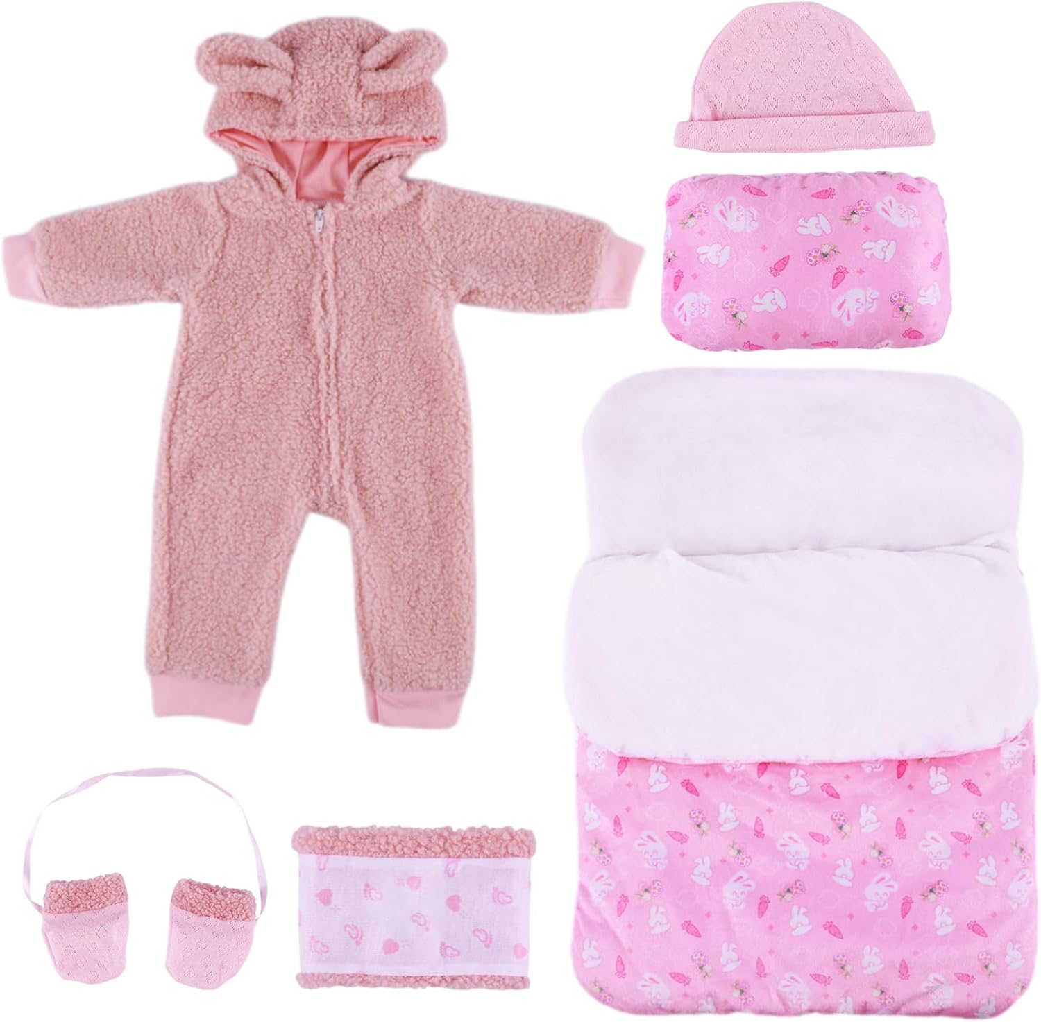 BABESIDE 6 Pcs Reborn Baby Doll Sleeping Bag Set for 17-22 Inch Dolls, Baby Doll Clothes and Doll Accessories Set with Doll Gloves Doll Scarf and Doll Sleep Sack for Realistic Newborn Baby Dolls