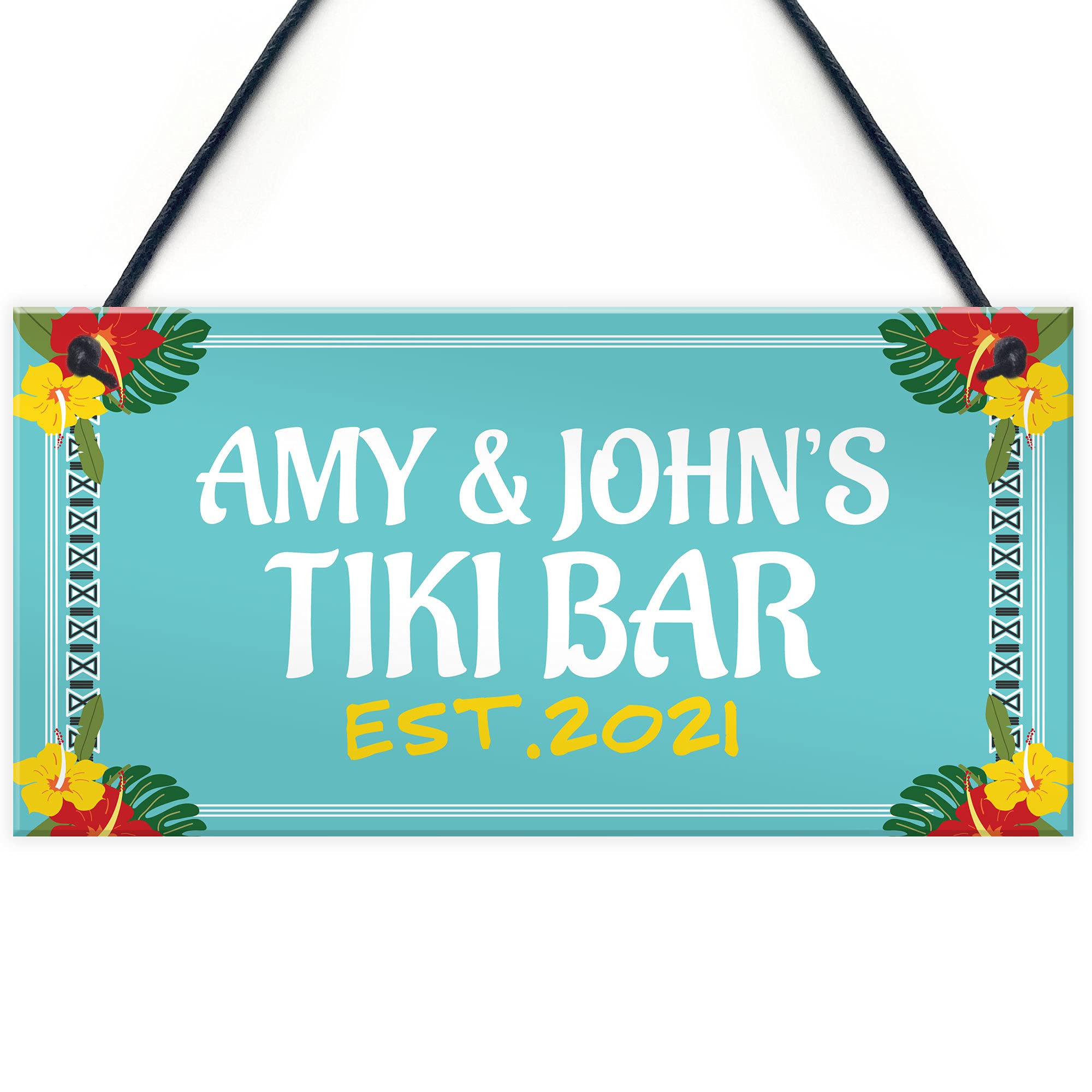 Colourful Tiki Bar Sign Personalised Garden Shed Summerhouse Plaque Bar Sign