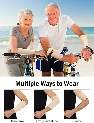 Miniatura 3 de Janmercy 9 pares de protectores de brazo de ancianos para piel fina, manga de brazo, protección contra abrasiones, protección de compresión, Desnudo