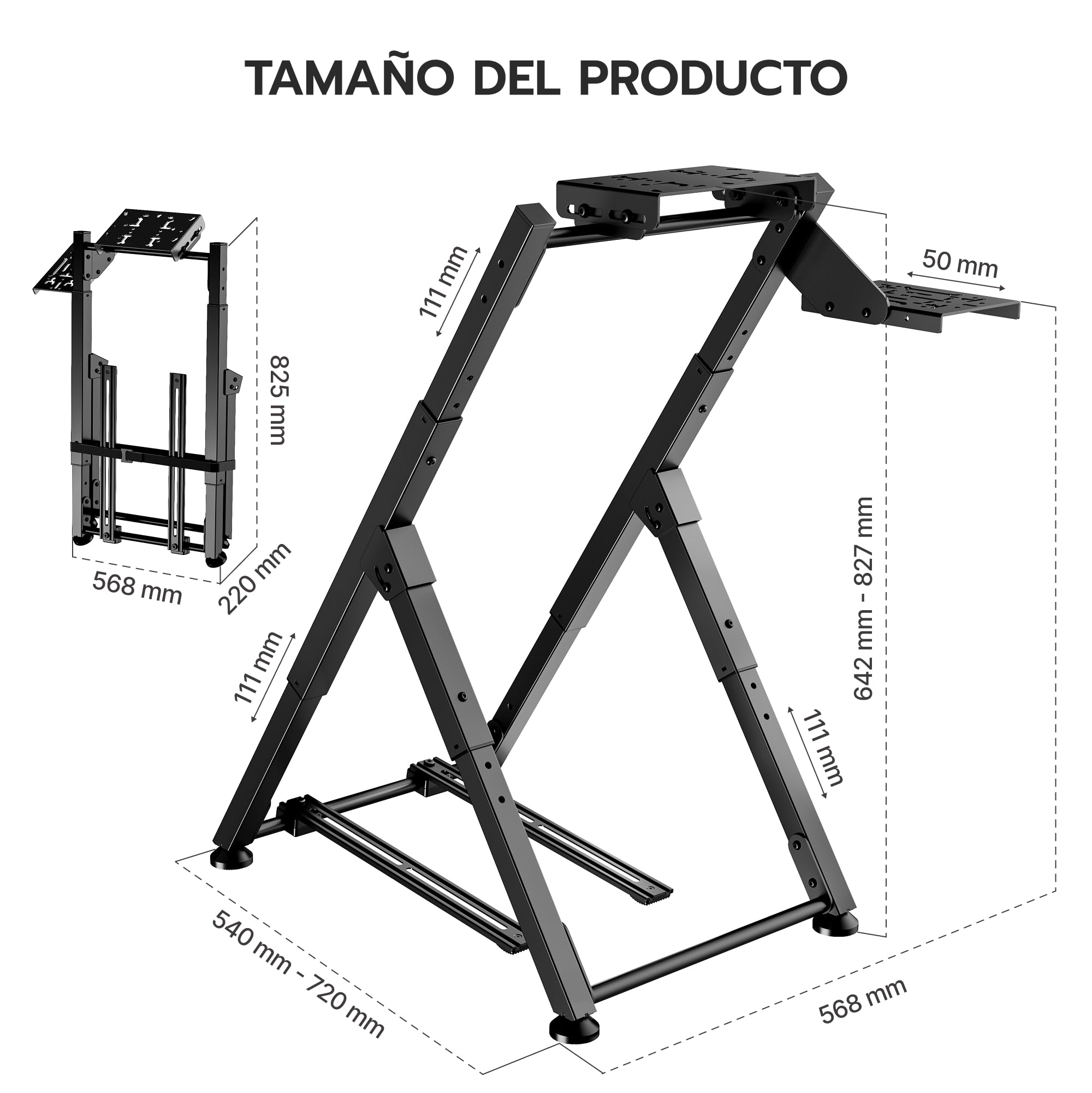 ARES WING Soporte plegable para volante de Sim Racing | COMPATIBILIDAD AMPLIA: Compatible con Logitech G29, G920, G923, Fanatec, Thrustmaster, Moza y Simagic