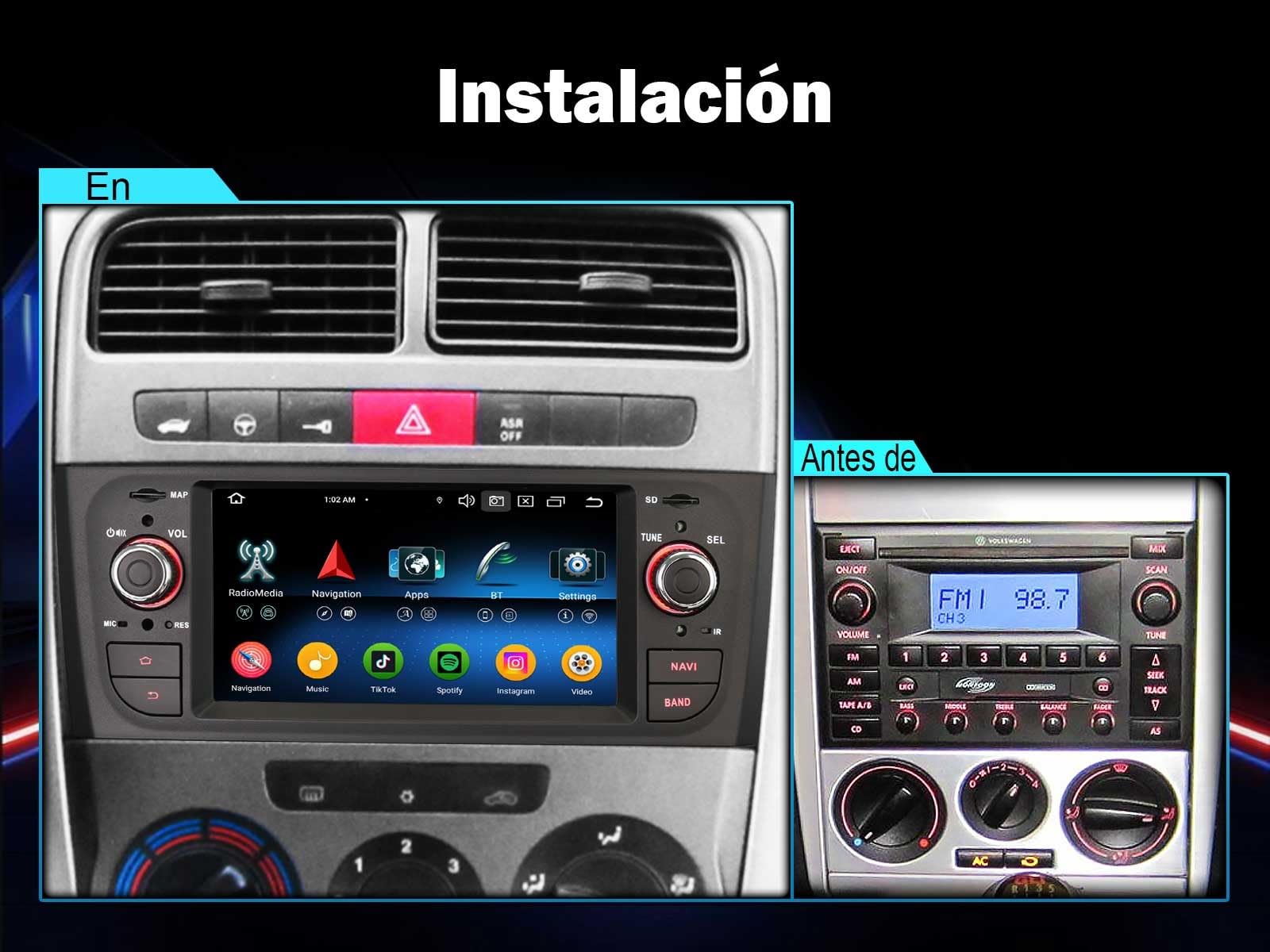 Erisin 4+64GB Android 16 Radio Coche Bluetooth para Fiat Grande Punto Linea | 8-Core 4GB+64GB GPS Navegación Estéreo de Automóvil 6.1" IPS Pantalla táctil CarPlay Android Auto DSP WiFi 4G DSP Dab+ Canbus