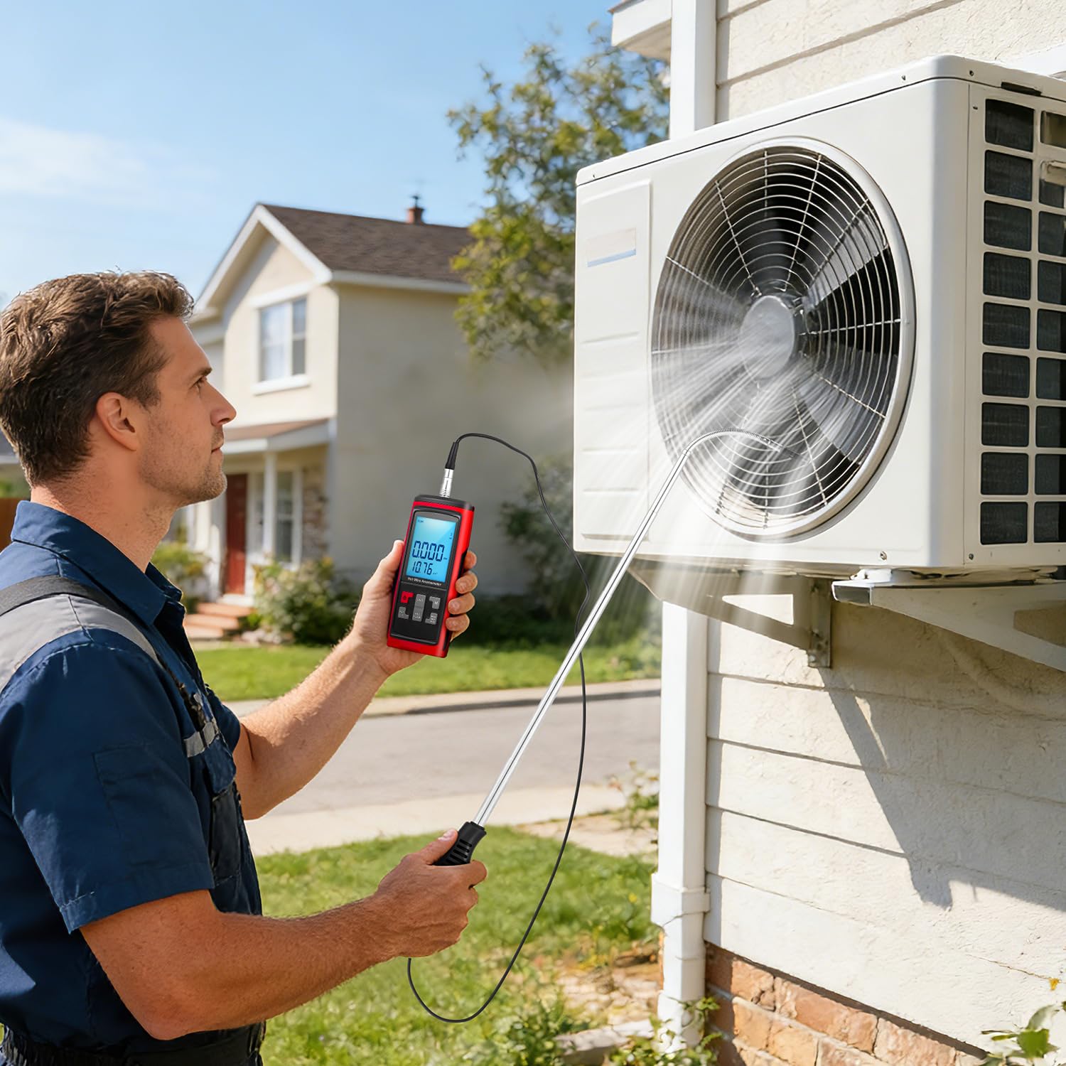Bonvoisin Anemómetro de mano de alambre caliente medidor de velocidad de flujo de aire CFM Medidores de velocidad del viento con software de salida de datos, sonda telescópica para HVAC en conductos,