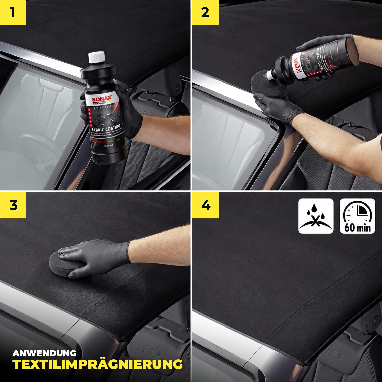 SONAX PROFILINE Textilpflege Set: Multistar Reiniger & Fabric Coating Textilimprägnierung + Sprühflasche, Bürste, Applikatoren & Tuch – für Cabrioverdeck, Alcantara, Autositze, Polster & Innenraum