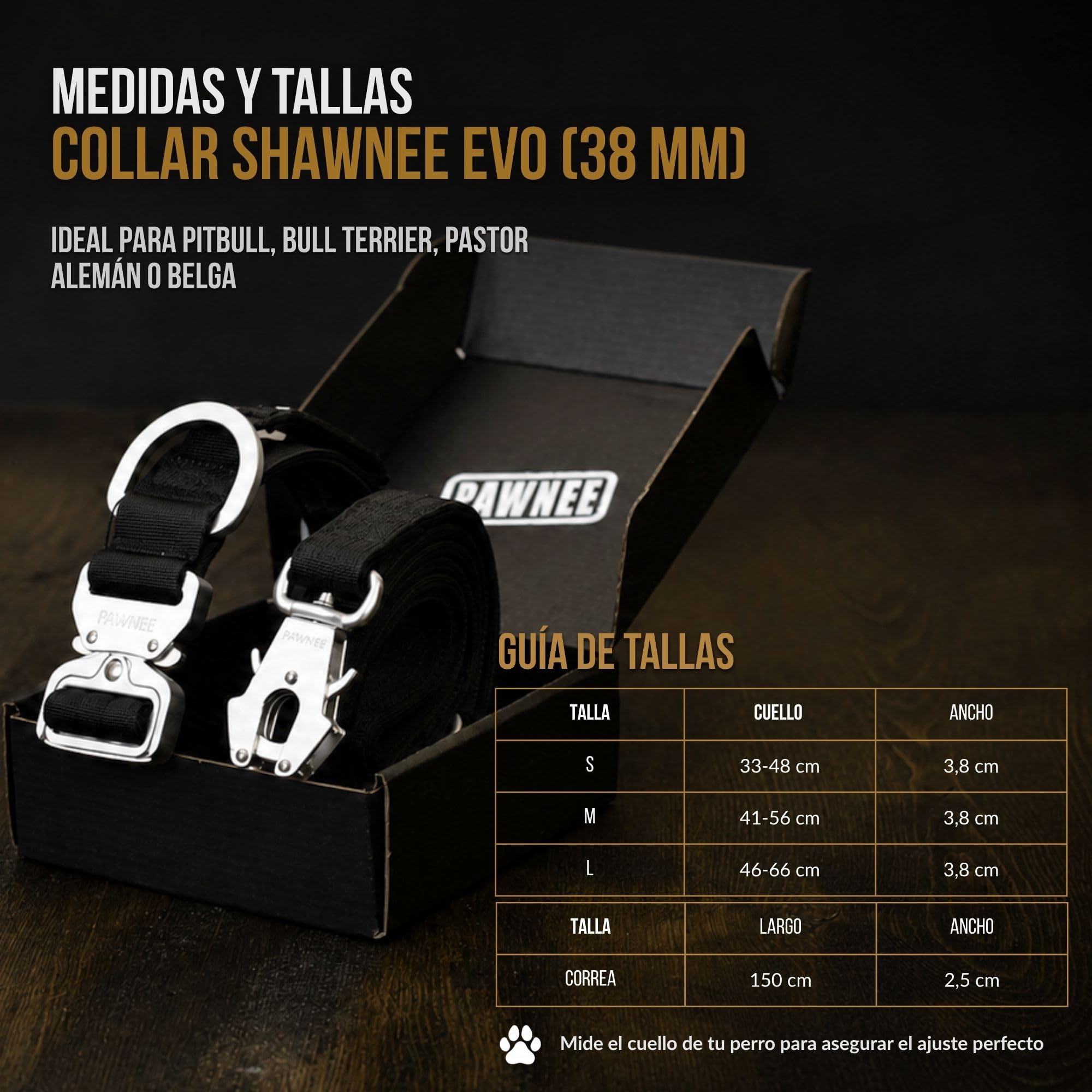 PAWNEE - Collar Táctico para Perros Inoxidable, Hebilla de Aluminio hipoalergénica con Nylon Balístico Antiabrasivo y Resistente a Rozaduras, Interior Acolchado (Set_Collar_EVO_38 mm | Verdazul S)