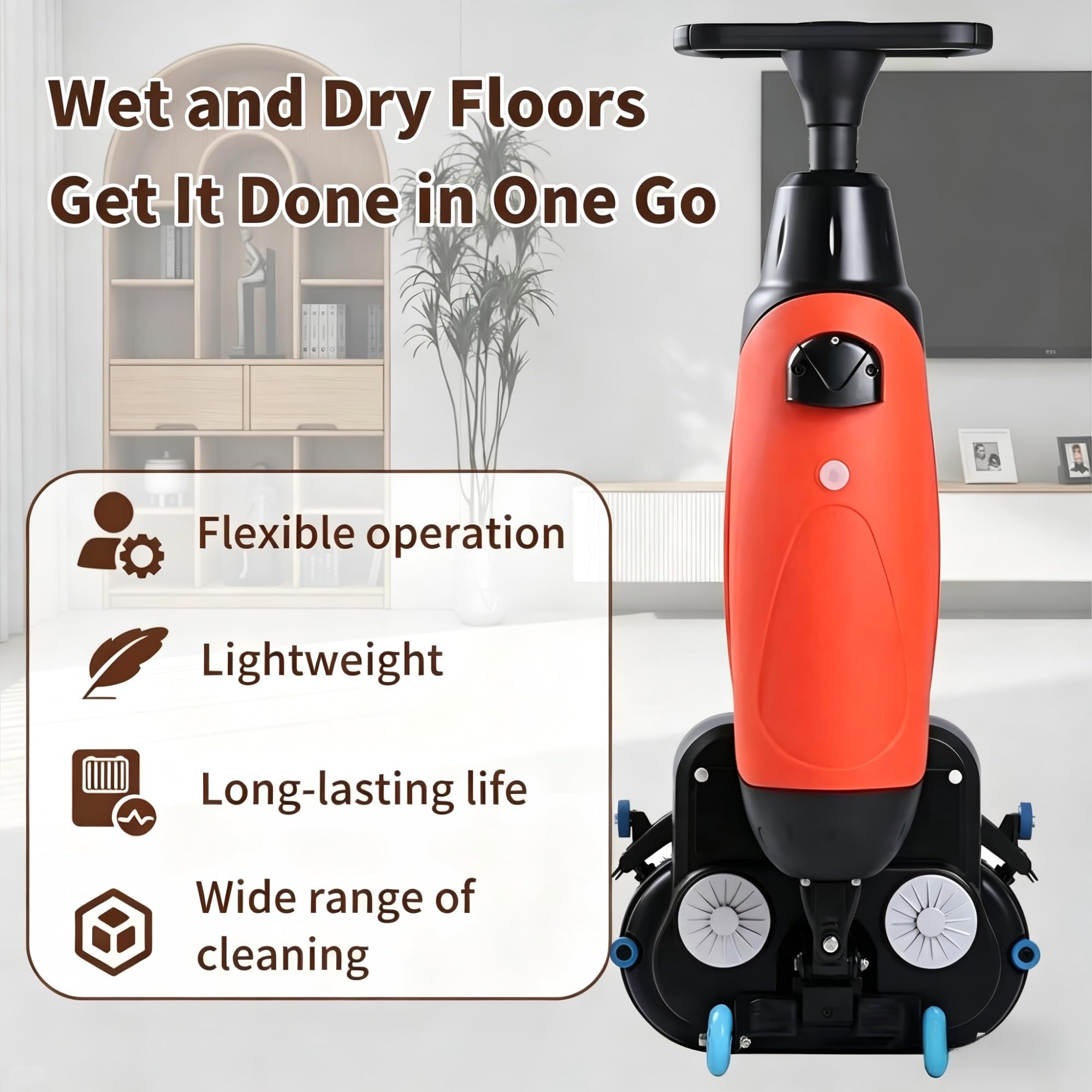 Autolaveuse Professionnelle 17", Double Brosse Rotative, 240 Tr/min, Couverture 1 200 M²/h, Batterie Lithium-ion Rechargeable Sans Fil, For Parquet Et Carrelage