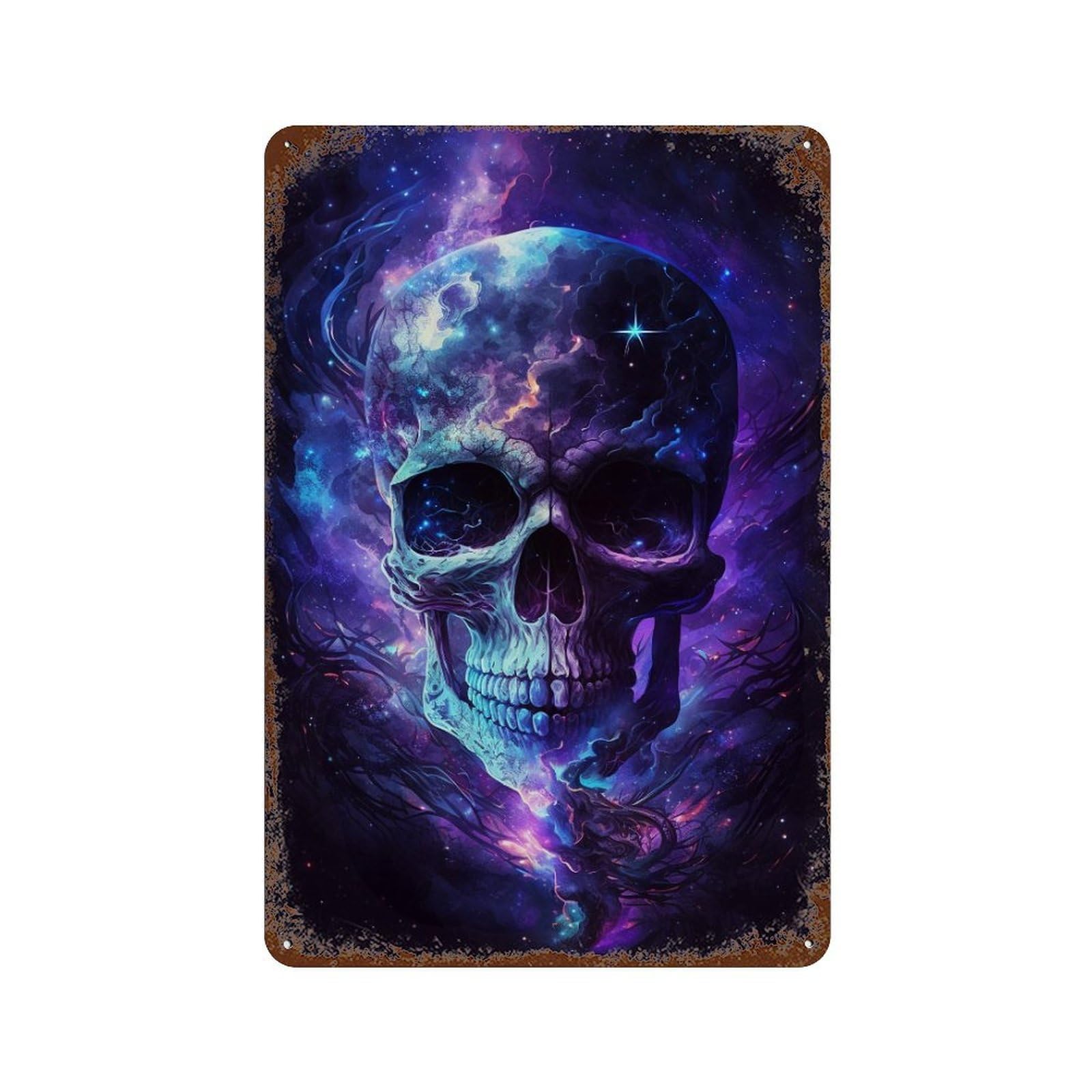 Galactic Skull Artwork Aged Metal Wall Plaque 11.8"x7.9", for Office, Studio And Wall Decor, Novelty Wall Decor