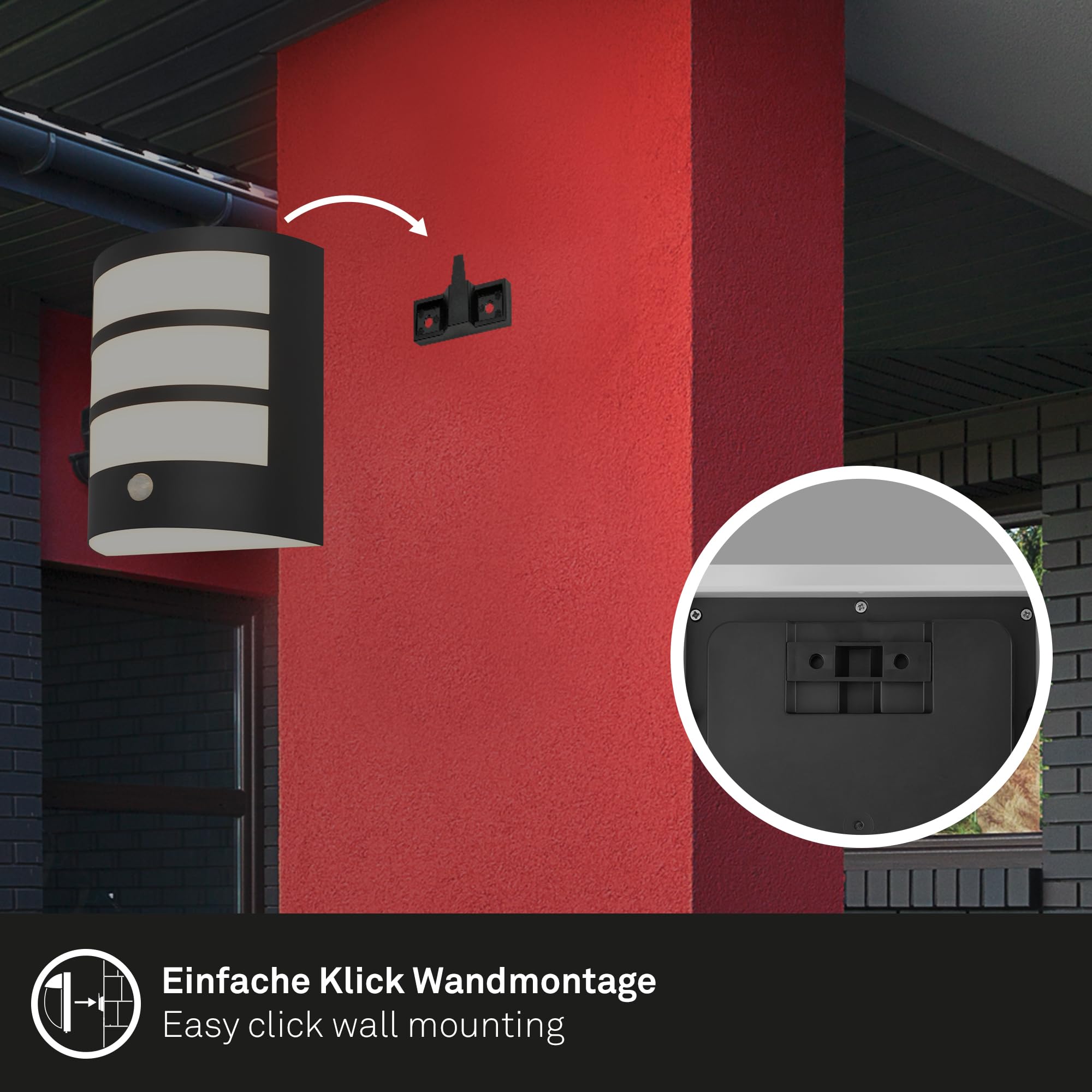 BRILONER - LED Wandleuchte ohne Stromanschluss mit Bewegungsmelder, Dämmerungssensor, 20 sek. Timer, Wandlampe Akku, Wandbeleuchtung außen, Außenleuchte, Outdoor Lampe, 18x15x7 cm, Schwarz