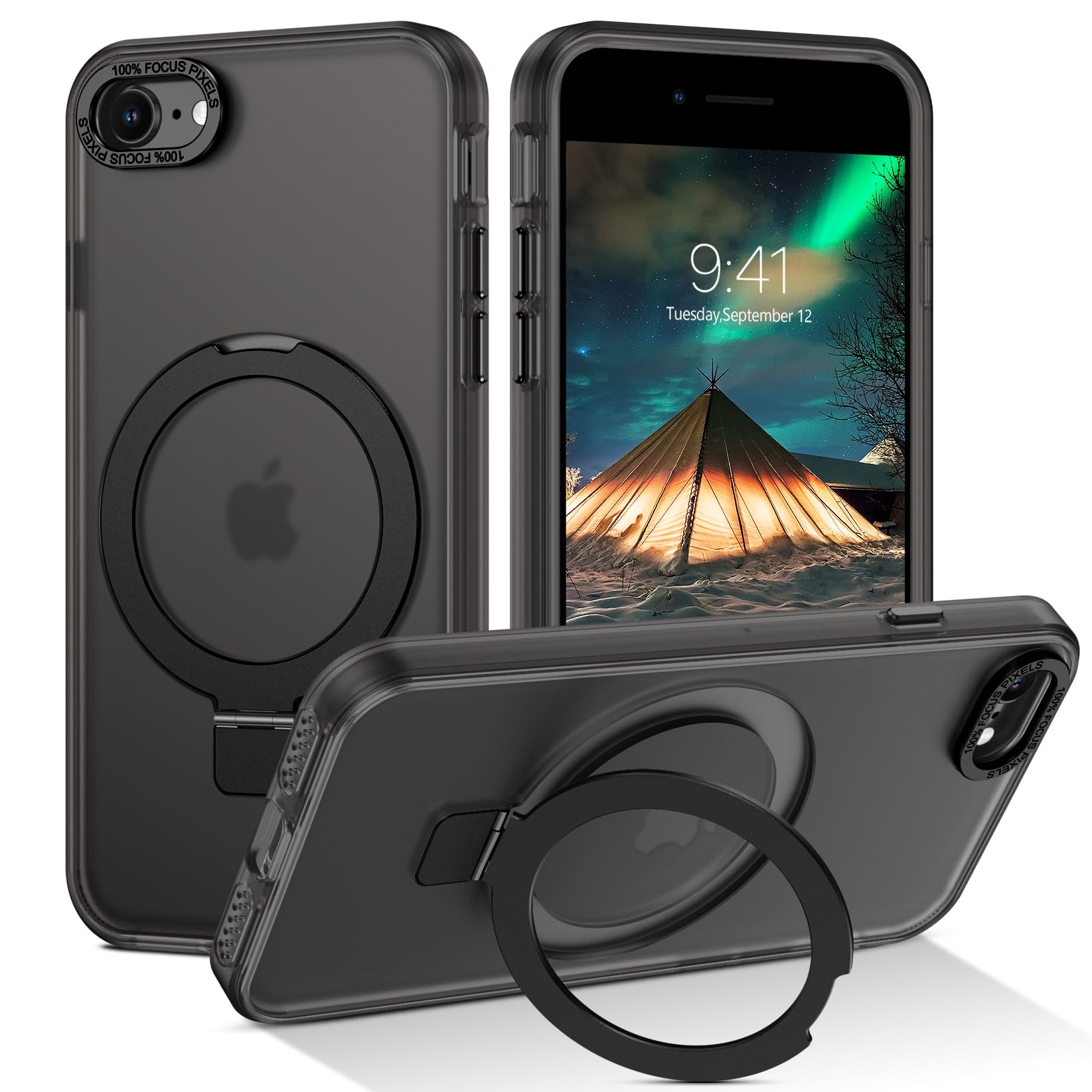 BENTOBEN Magnetic Case for iPhone 7/8/SE 2020/2022 with Stand [Compatible with Magsafe], Invisible Ring Stand Translucent Matte Back Military Grade Protection Shockproof Cover for iPhone 7/8/SE,Black