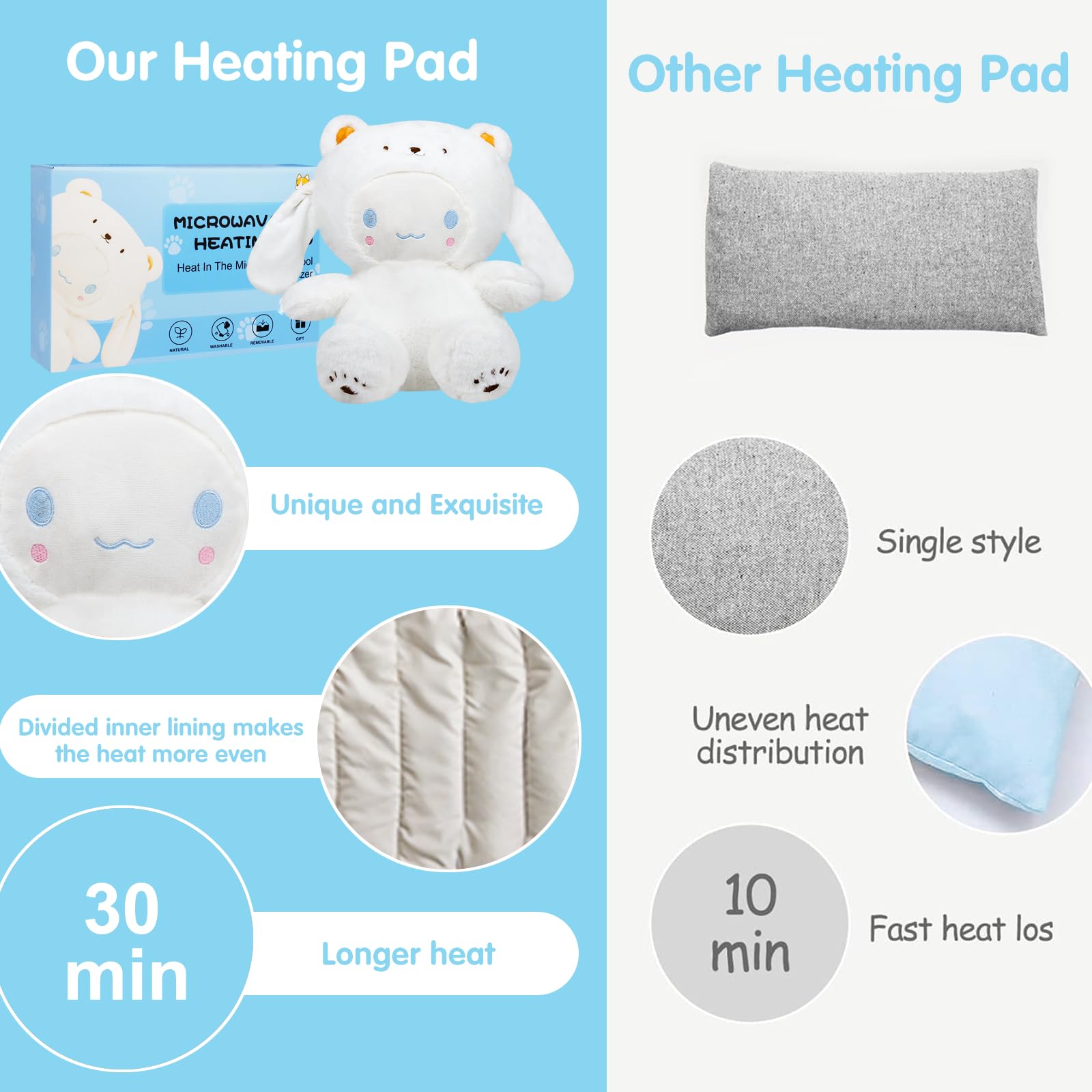 Almohadilla térmica para microondas, animales de peluche calentables para período, alivio del dolor de calambres, bonita almohada suave y acogedora, animales de peluche calentables, regalos para