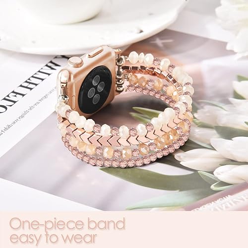 Miniatura 7 de V-MORO Beaded Bracelet Compatible with 41mm40mm38mm,45mm44mm42mm49mm(ultra) Women Apple Watch Bands Handmade Fashion Cute Elastic Stretch Strap for