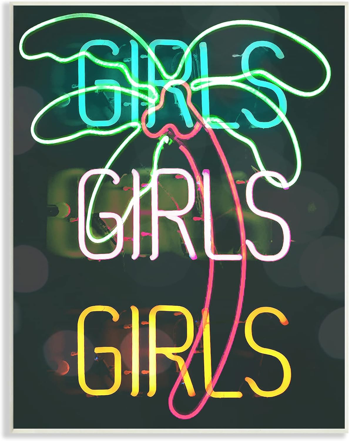 'Girls Neon Style Palm Tree Tropical Design'| Wall Plaque Art | Stupell Industries | 10 x 15 Inches, Easy to Hang and Sturdy, Made in USA, by Lil' Rue
