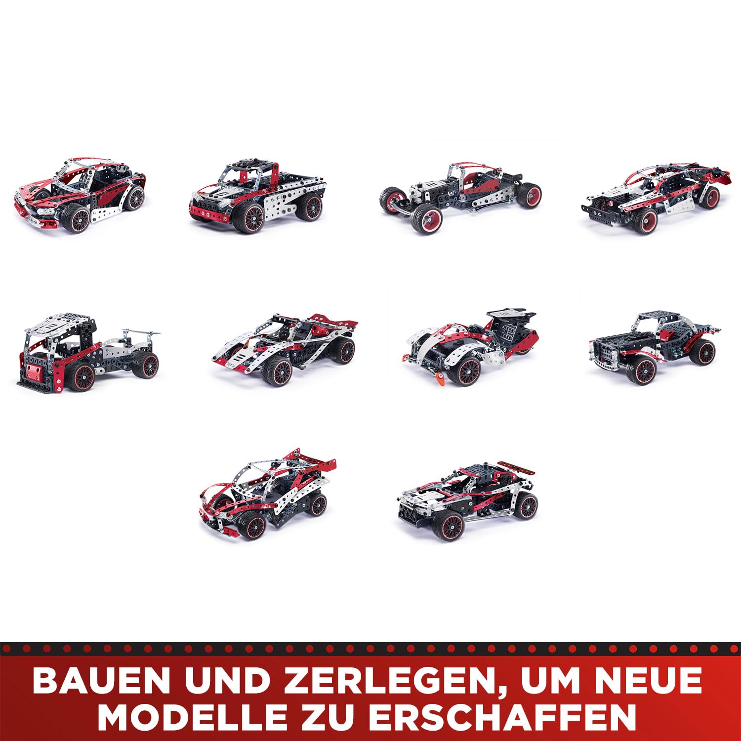 BANDAI - Meccano Supercar 25-in-1 - Konstruktionsset 25 Modelle - 347 Teile inkl. 6-Volt-Motor, LED, Werkzeuge, Anleitung - Aktivitäts-Kit Supercar-Zusammenbau - Spielzeug ab 10 Jahren - APM20105