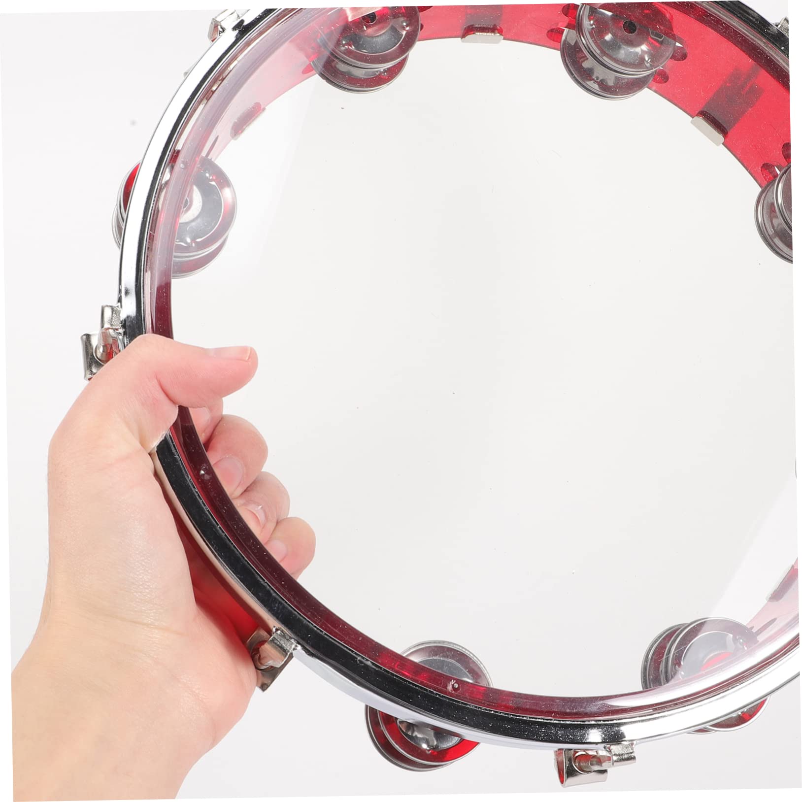Pandereta de Mano Ajustable, Juguete de Percusión Rojo de Plástico y Metal | Instrumento de Percusión para Niños, Tambor Infantil Fácil de Usar, para Banda y Concierto